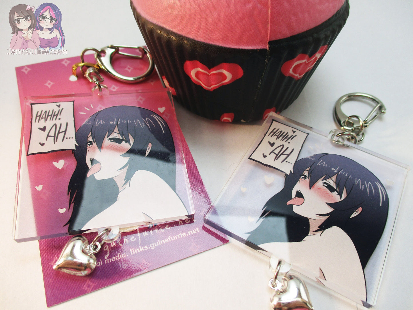 Sexy Lewd Hentai Doujin Panel Double Sided 2.5in Acrylic Square Keychain with Metal Heart Charm