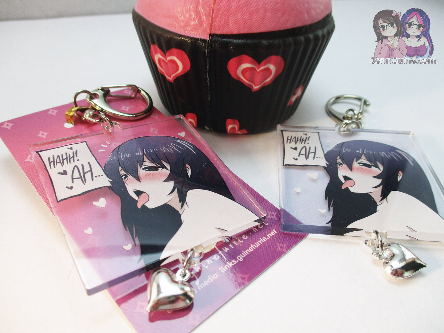 Sexy Lewd Hentai Doujin Panel Double Sided 2.5in Acrylic Square Keychain with Metal Heart Charm