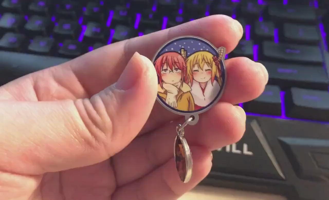 Tohru and Miss Kobayashi Eco Stainless Steel Metal Pin with Brown Crystal - Not Enamel Pin - Limited Qty - Please read description