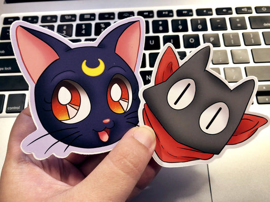 3in Die Cut Cat Stickers - Sailor Moon Luna or Nichijou Sakamoto - JennGuine