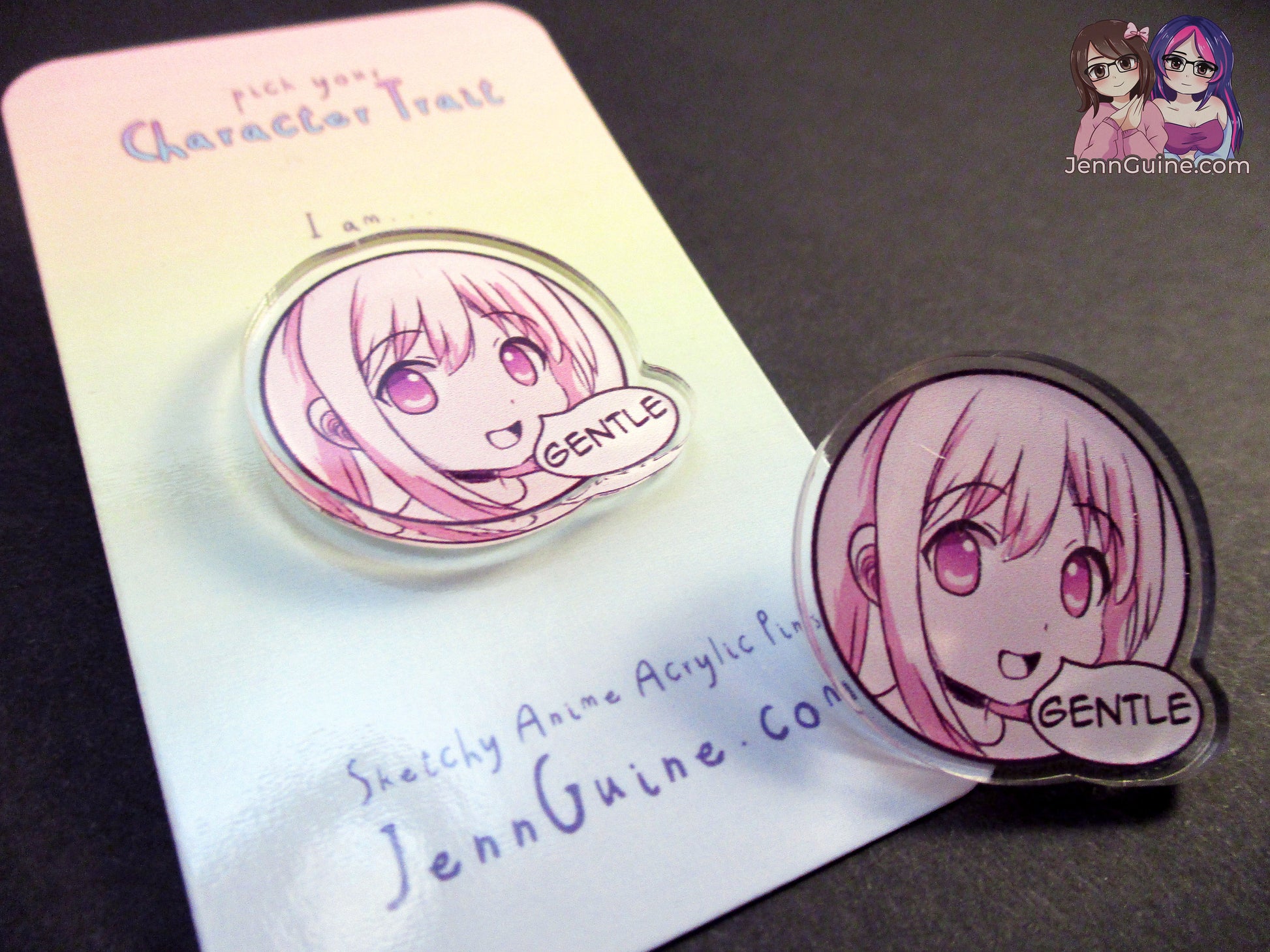 Sketchy Anime Character Trait Pin - Gentle (pick your own trait!) - JennGuine