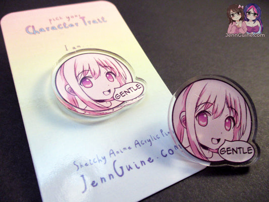 Sketchy Anime Character Trait Pin - Gentle (pick your own trait!) - JennGuine