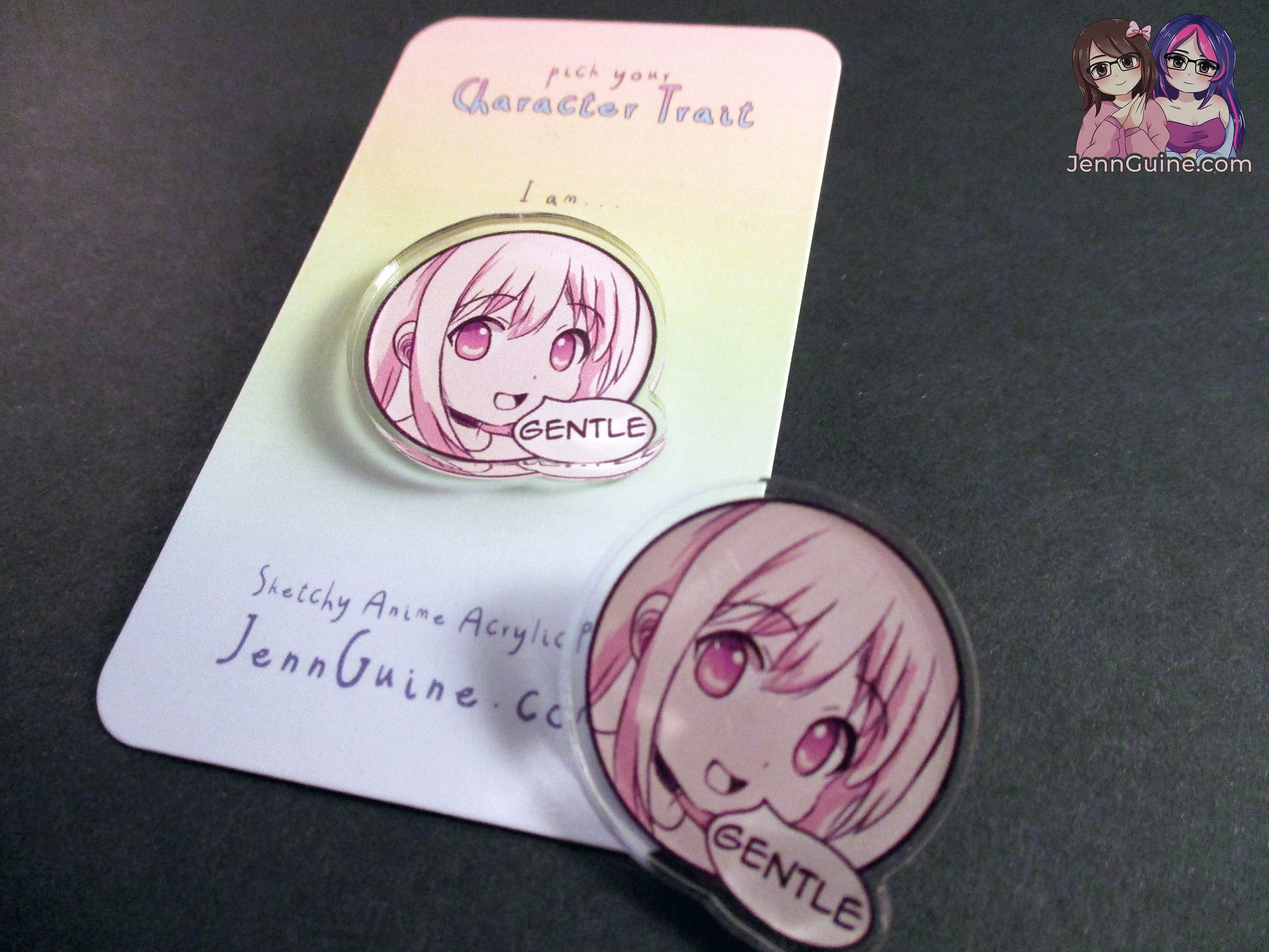 Sketchy Anime Character Trait Pin - Gentle (pick your own trait!) - JennGuine