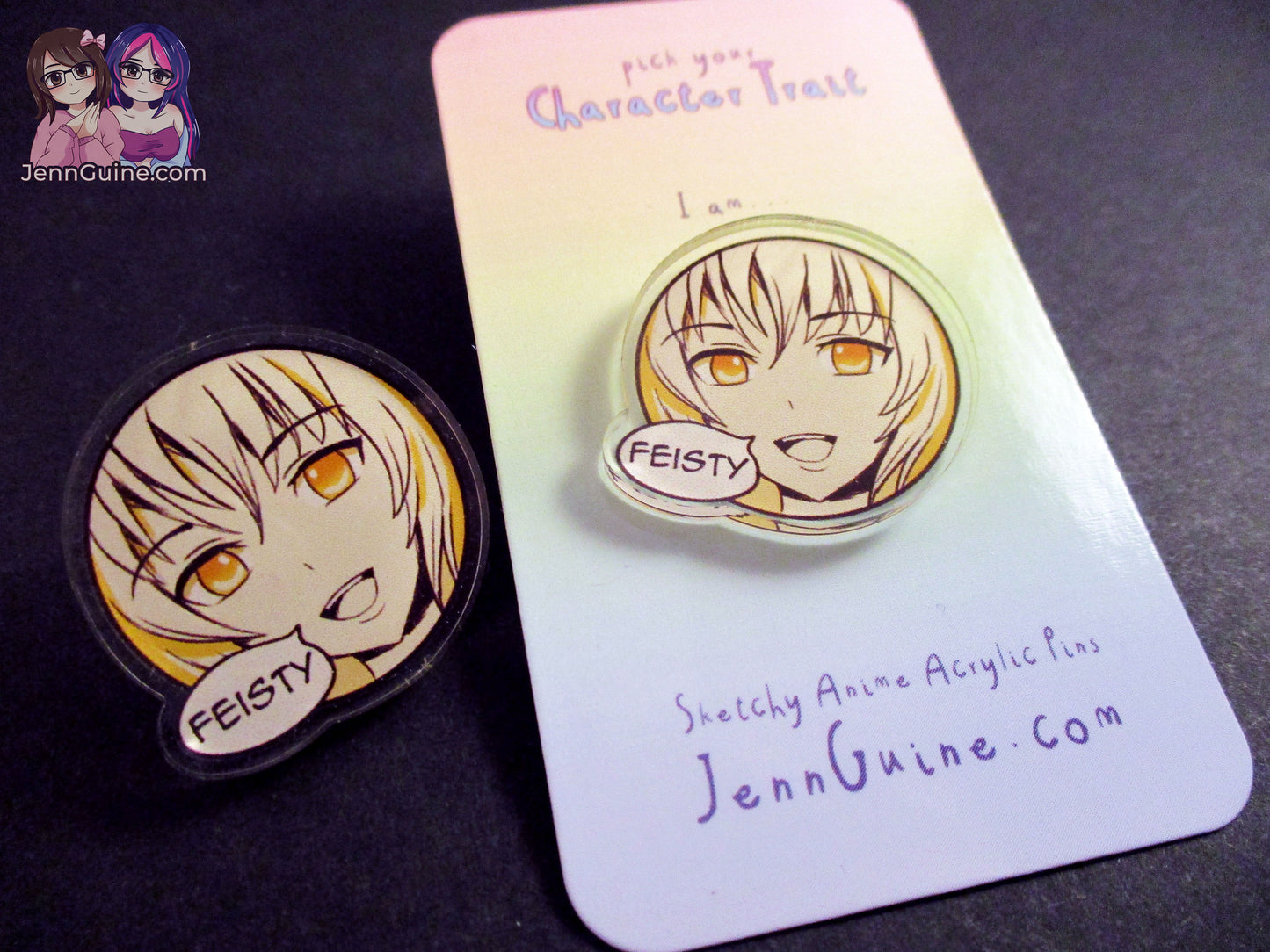 Sketchy Anime Character Trait Pin - Feisty (pick your own trait!) - JennGuine