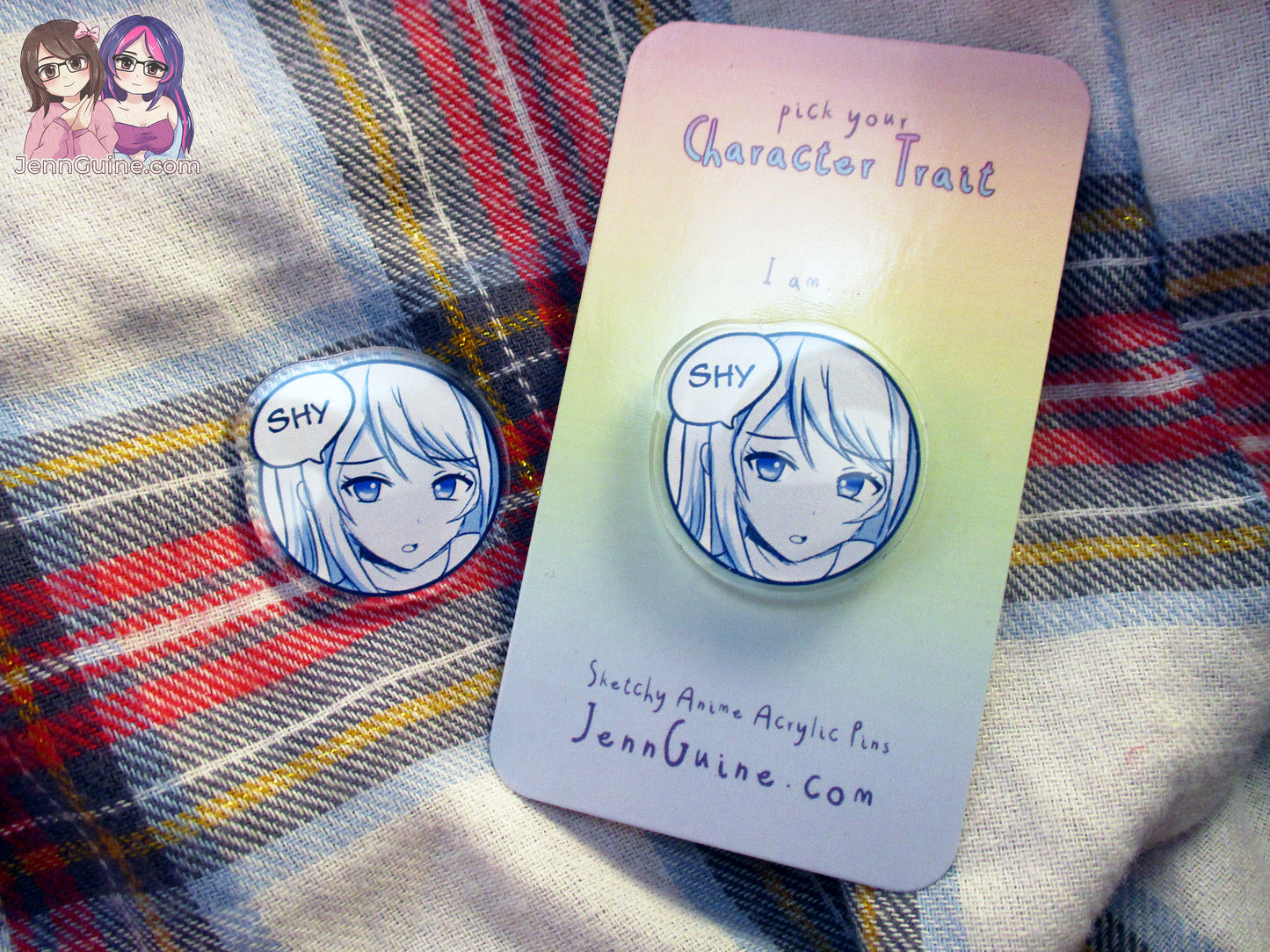 Sketchy Anime Character Trait Pin - Shy (pick your own trait!) - JennGuine