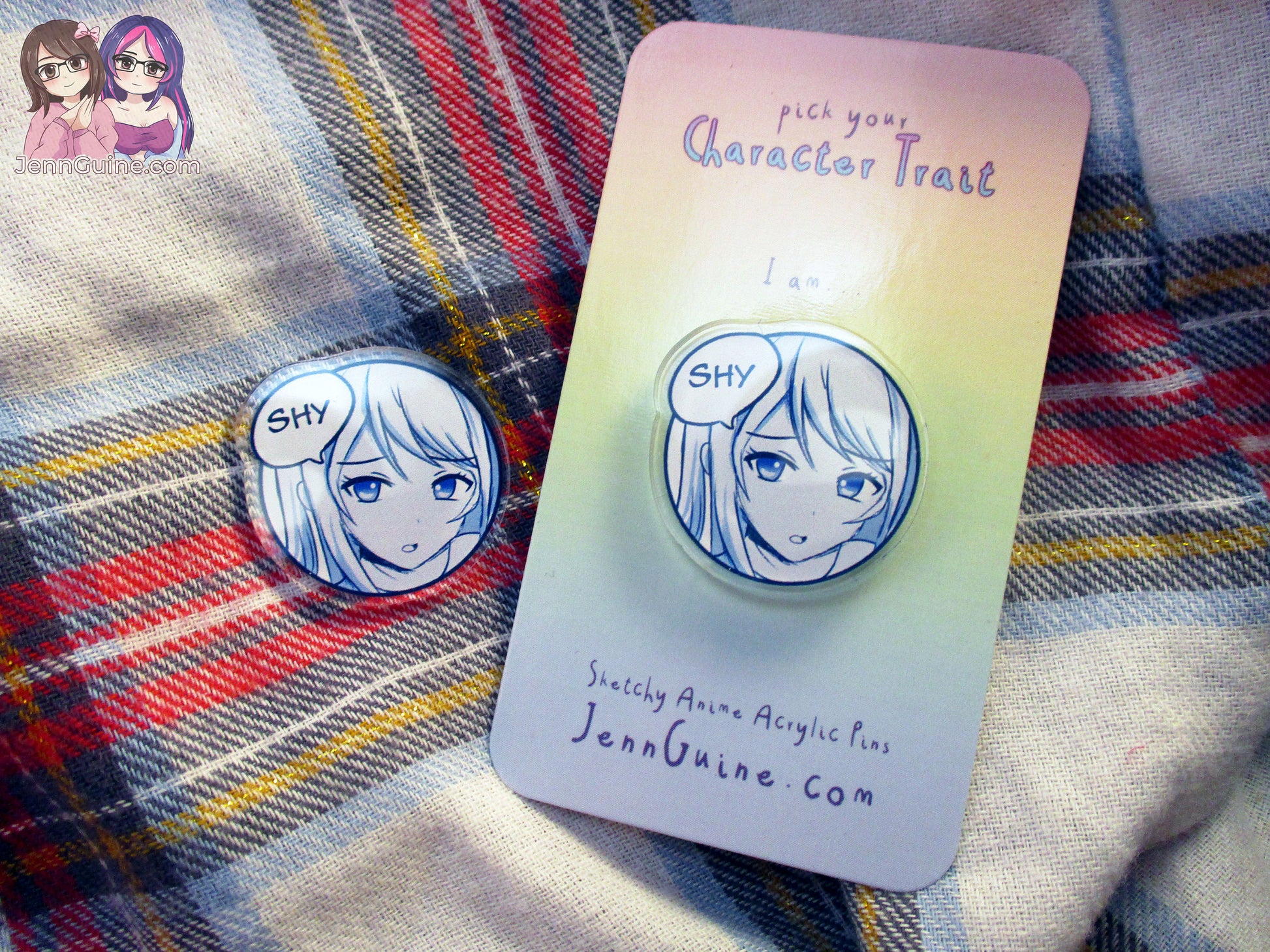 Sketchy Anime Character Trait Pin - Shy (pick your own trait!) - JennGuine