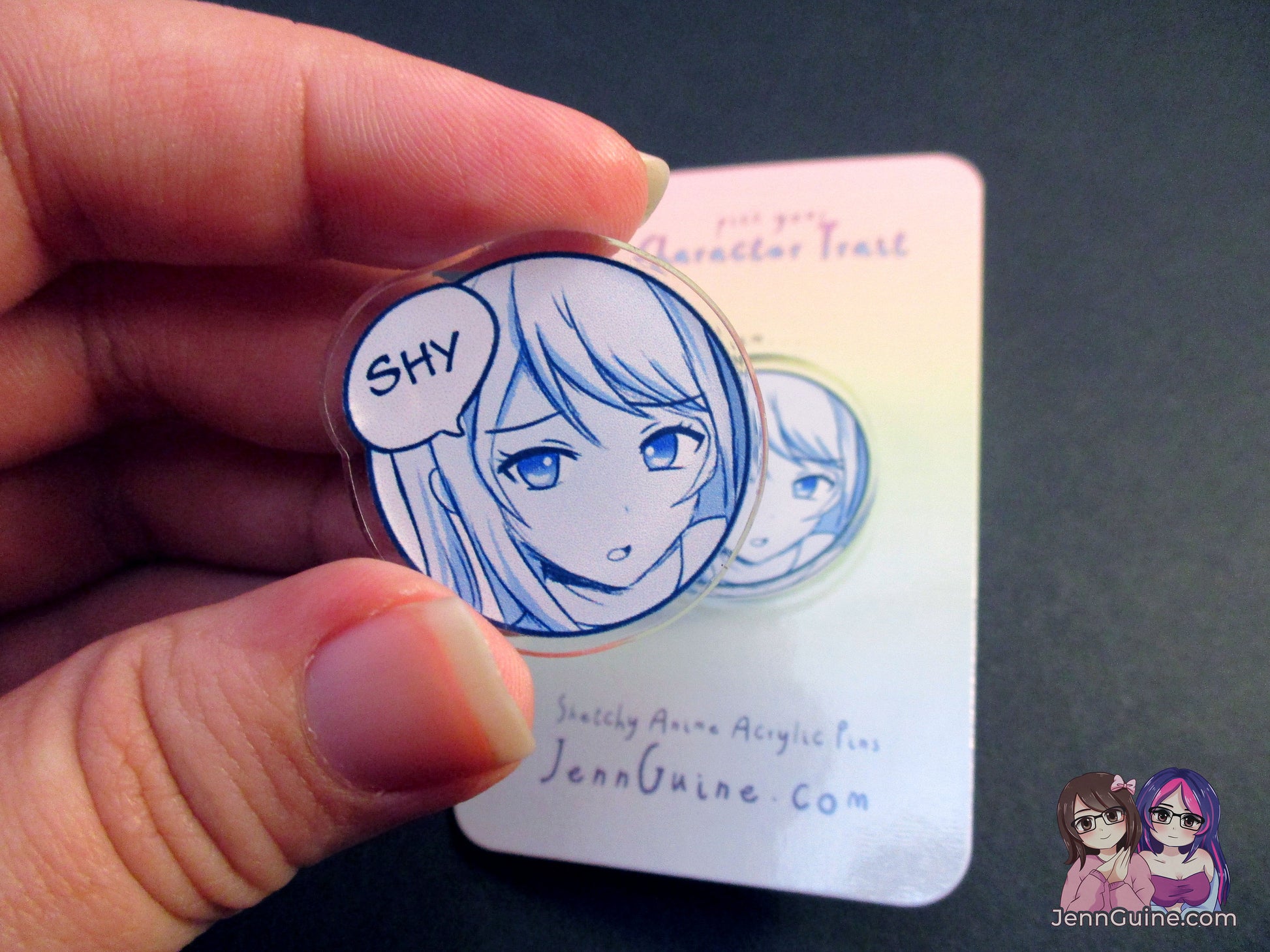 Sketchy Anime Character Trait Pin - Shy (pick your own trait!) - JennGuine