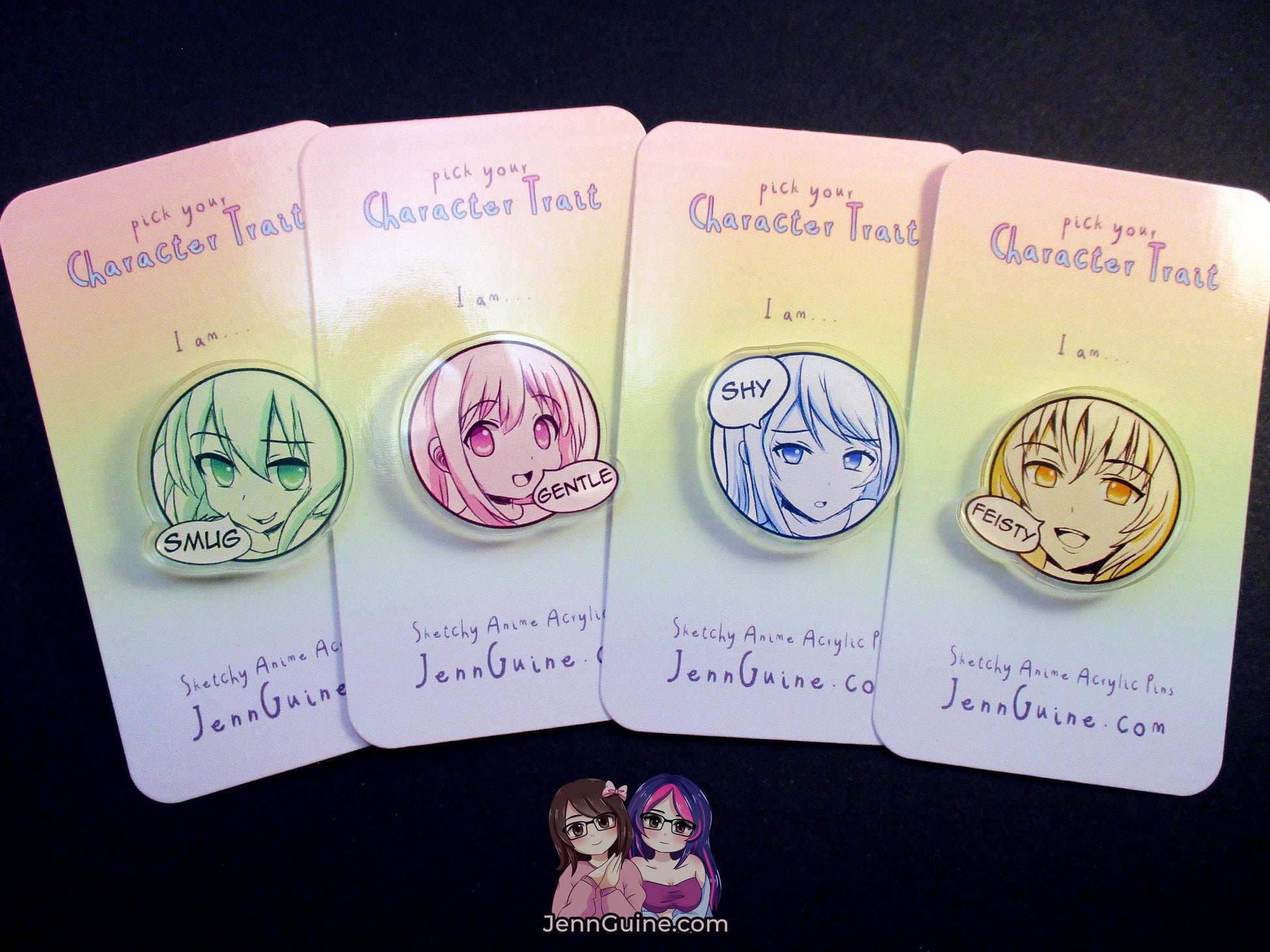 Sketchy Anime Character Trait Pin - Gentle (pick your own trait!) - JennGuine