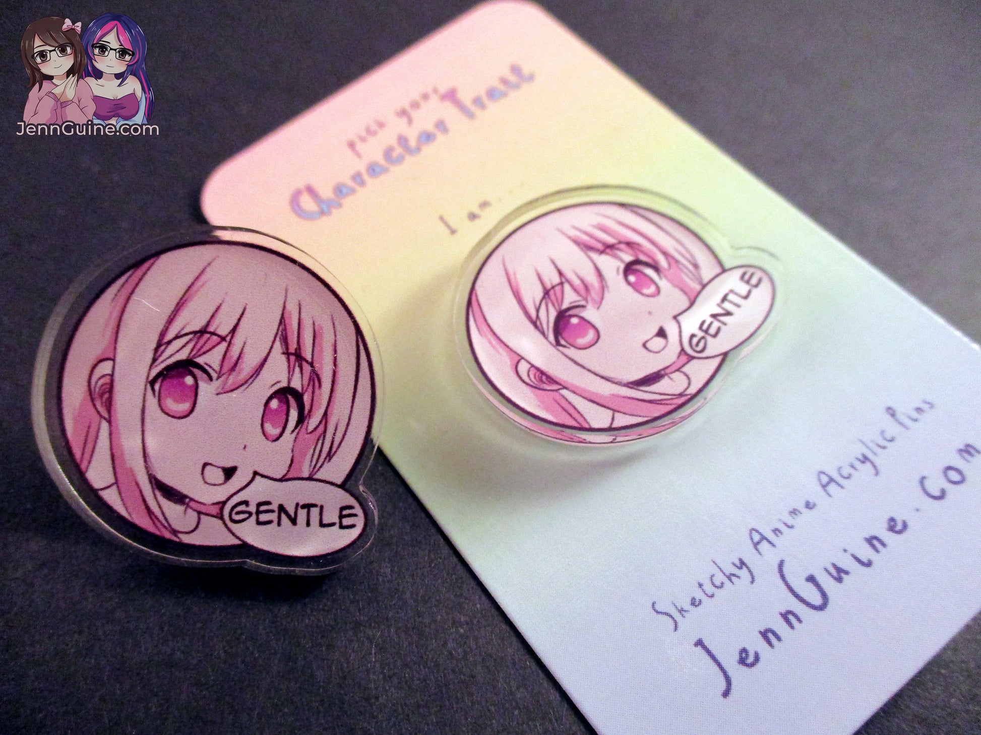 Sketchy Anime Character Trait Pin - Gentle (pick your own trait!) - JennGuine