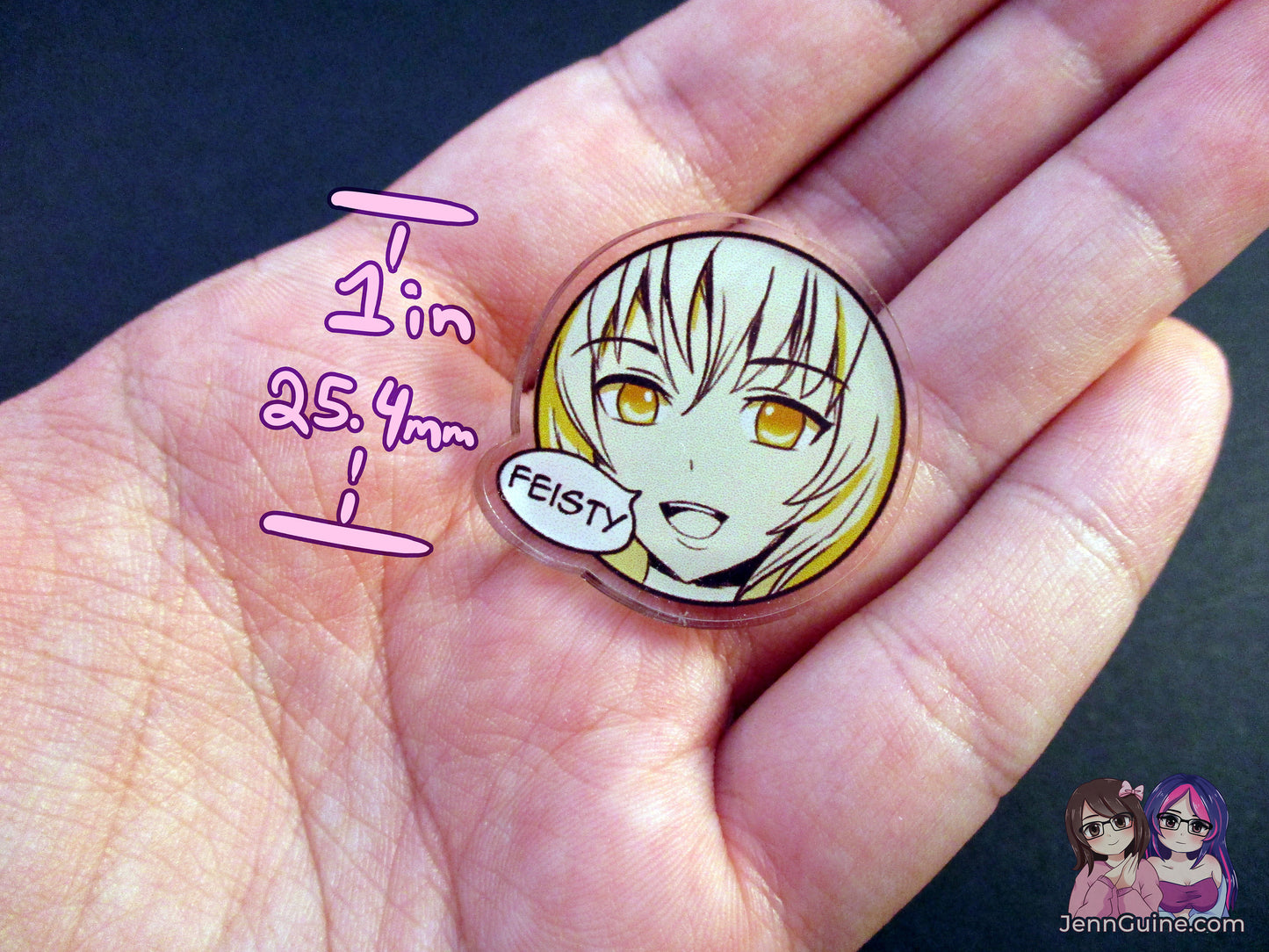 Sketchy Anime Character Trait Pin - Feisty (pick your own trait!) - JennGuine