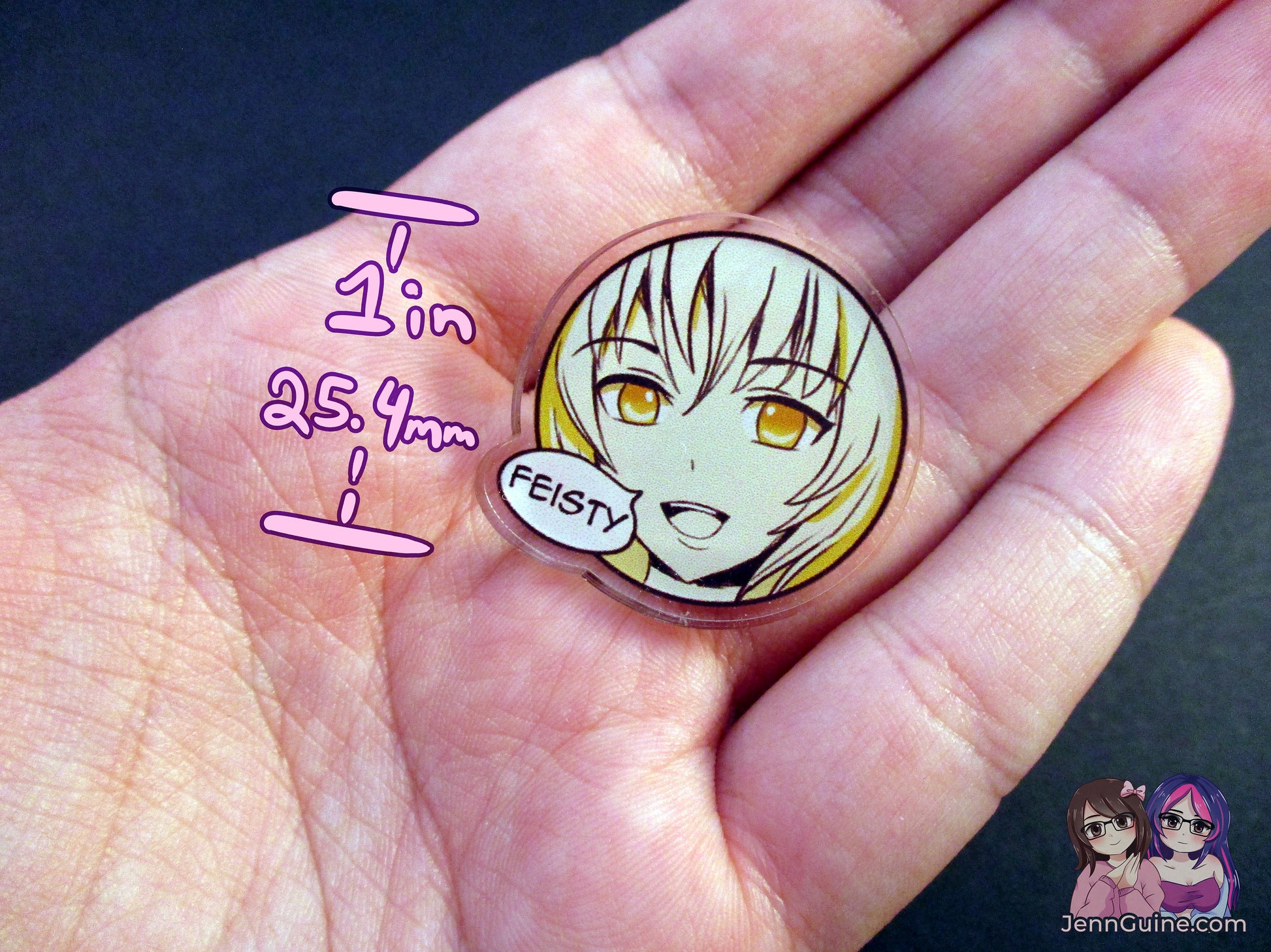Sketchy Anime Character Trait Pin - Feisty (pick your own trait!) - JennGuine