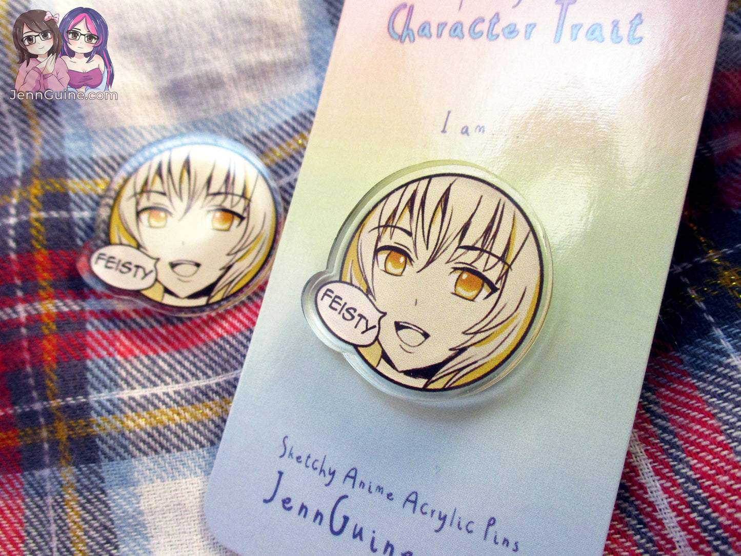 Sketchy Anime Character Trait Pin - Feisty (pick your own trait!) - JennGuine