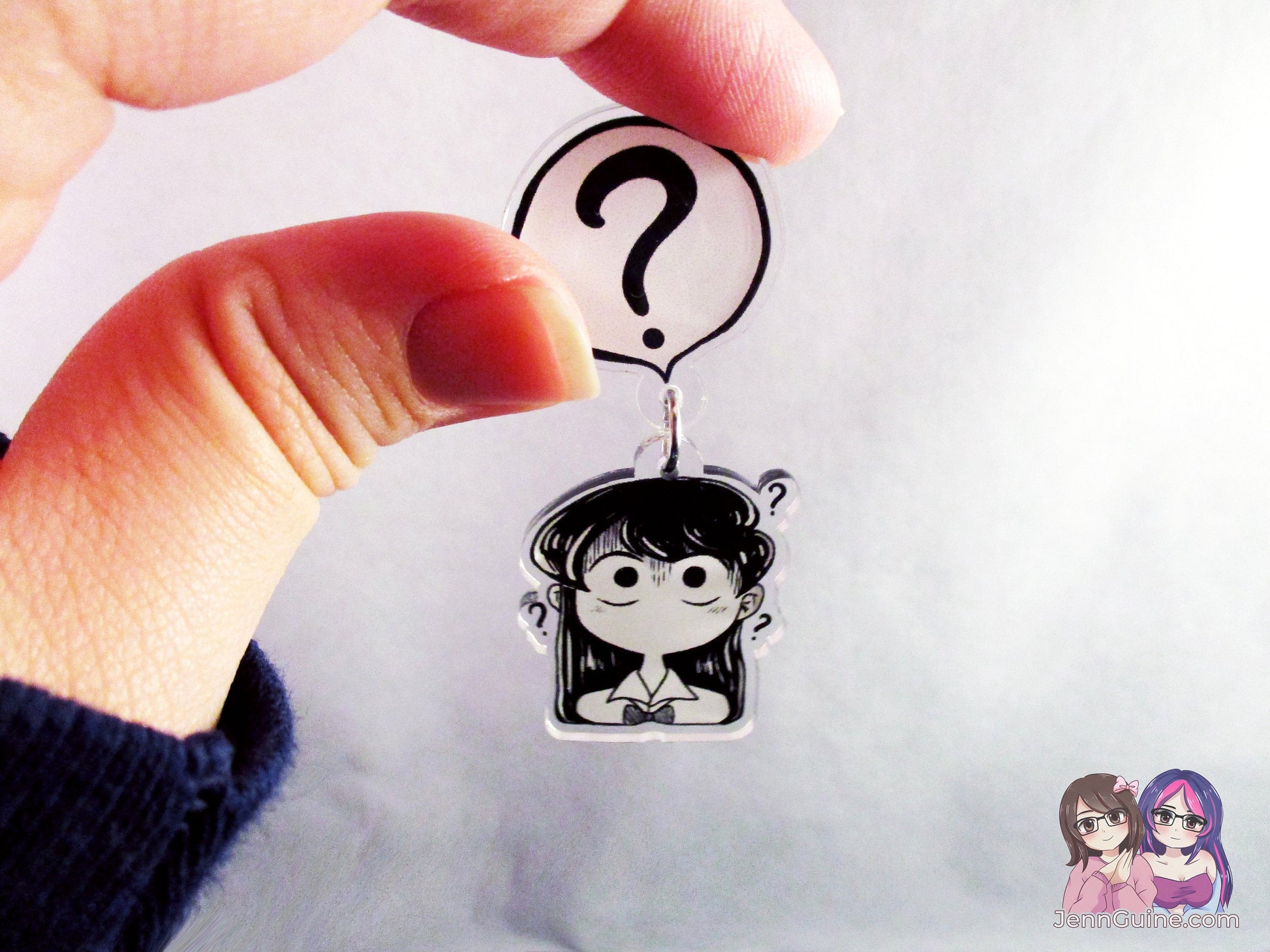 Acrylic Dangle Charm Pin - Confused Komi-San - JennGuine