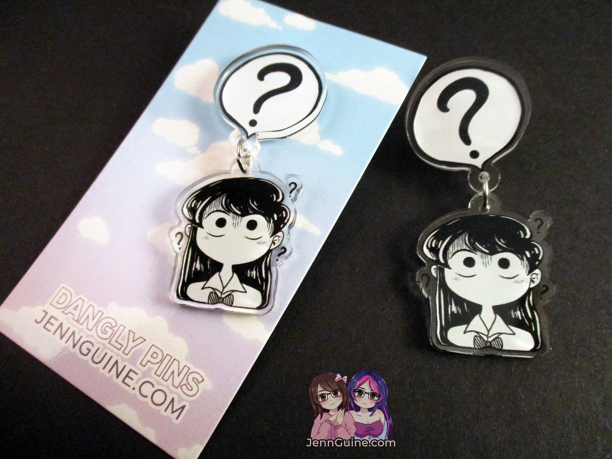 Acrylic Dangle Charm Pin - Confused Komi-San - JennGuine