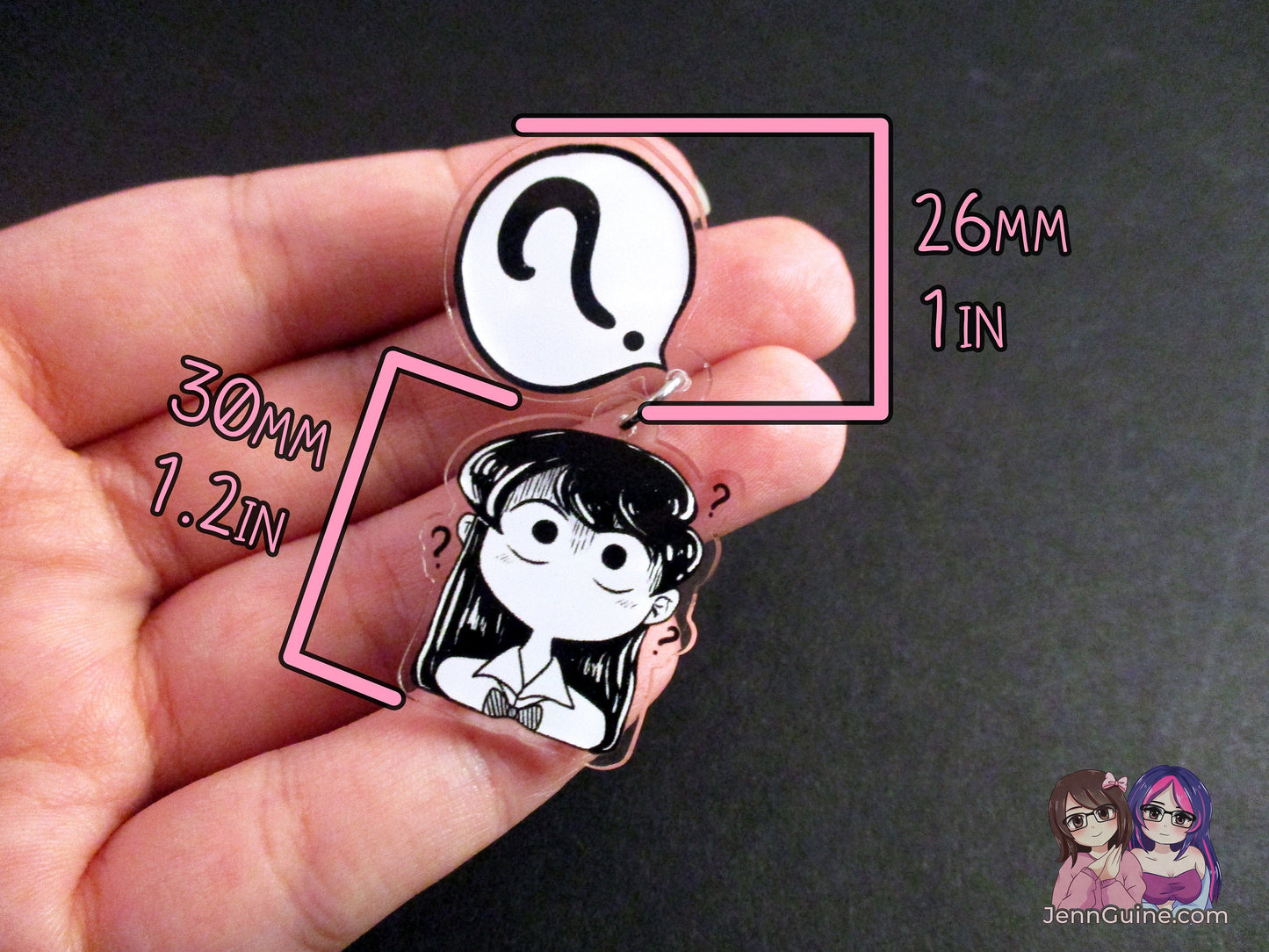Acrylic Dangle Charm Pin - Confused Komi-San - JennGuine