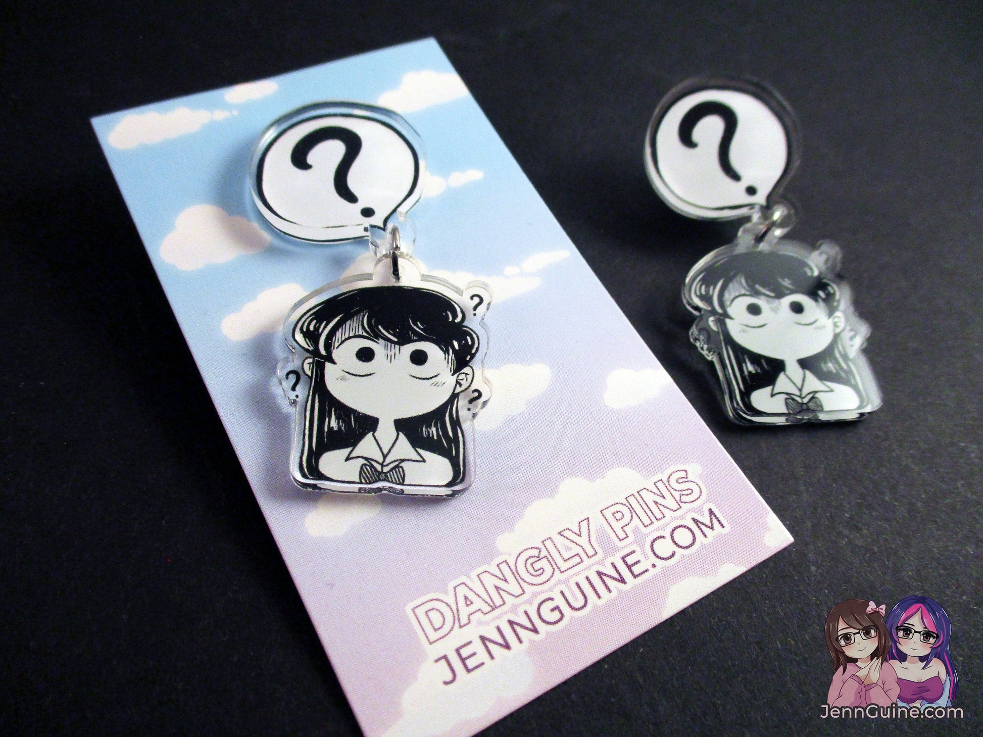Acrylic Dangle Charm Pin - Confused Komi-San - JennGuine