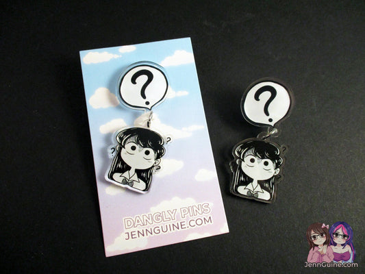 Acrylic Dangle Charm Pin - Confused Komi-San - JennGuine