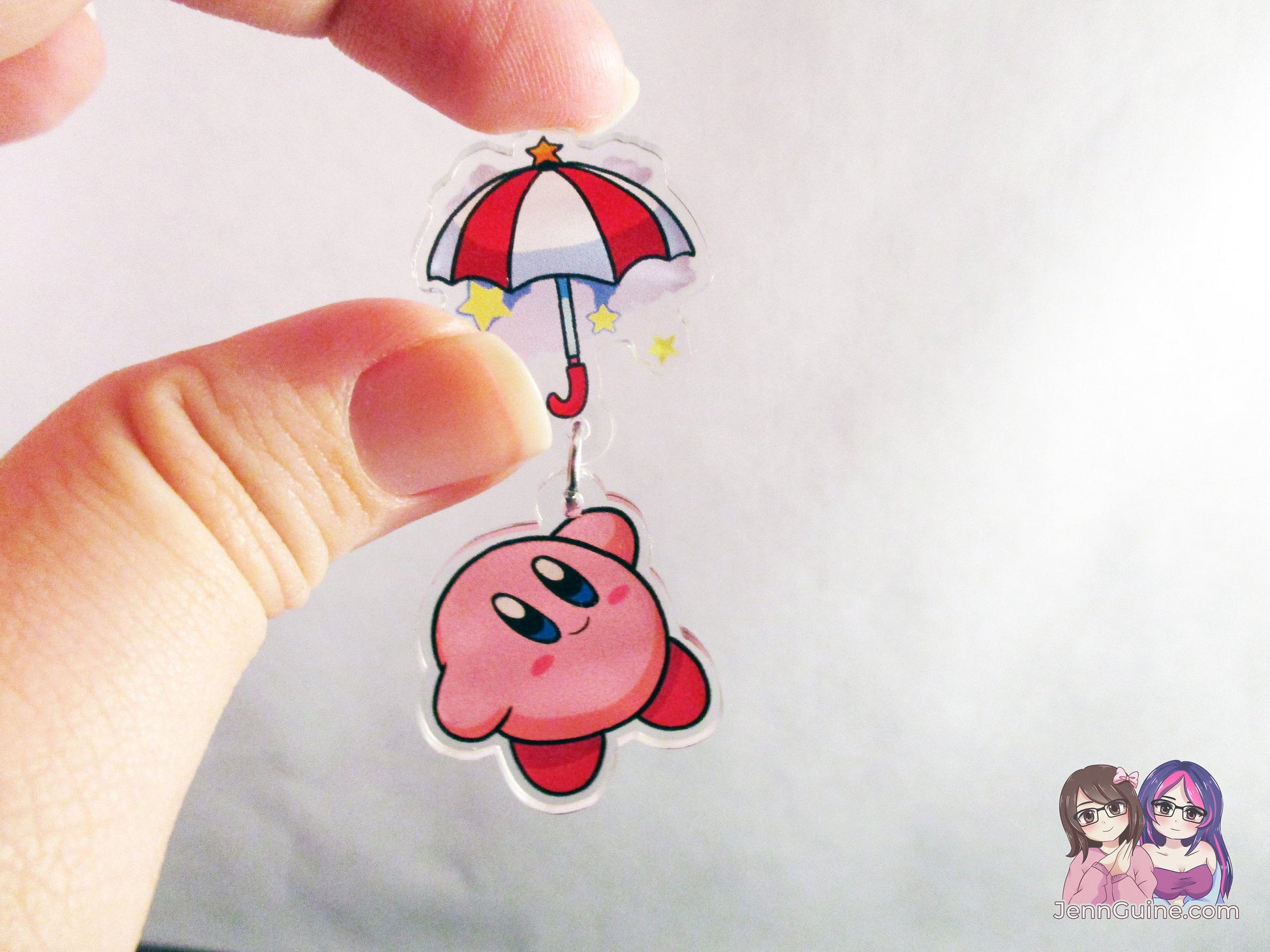 Acrylic Dangle Charm Pin - Kirby Umbrella Parasol - JennGuine