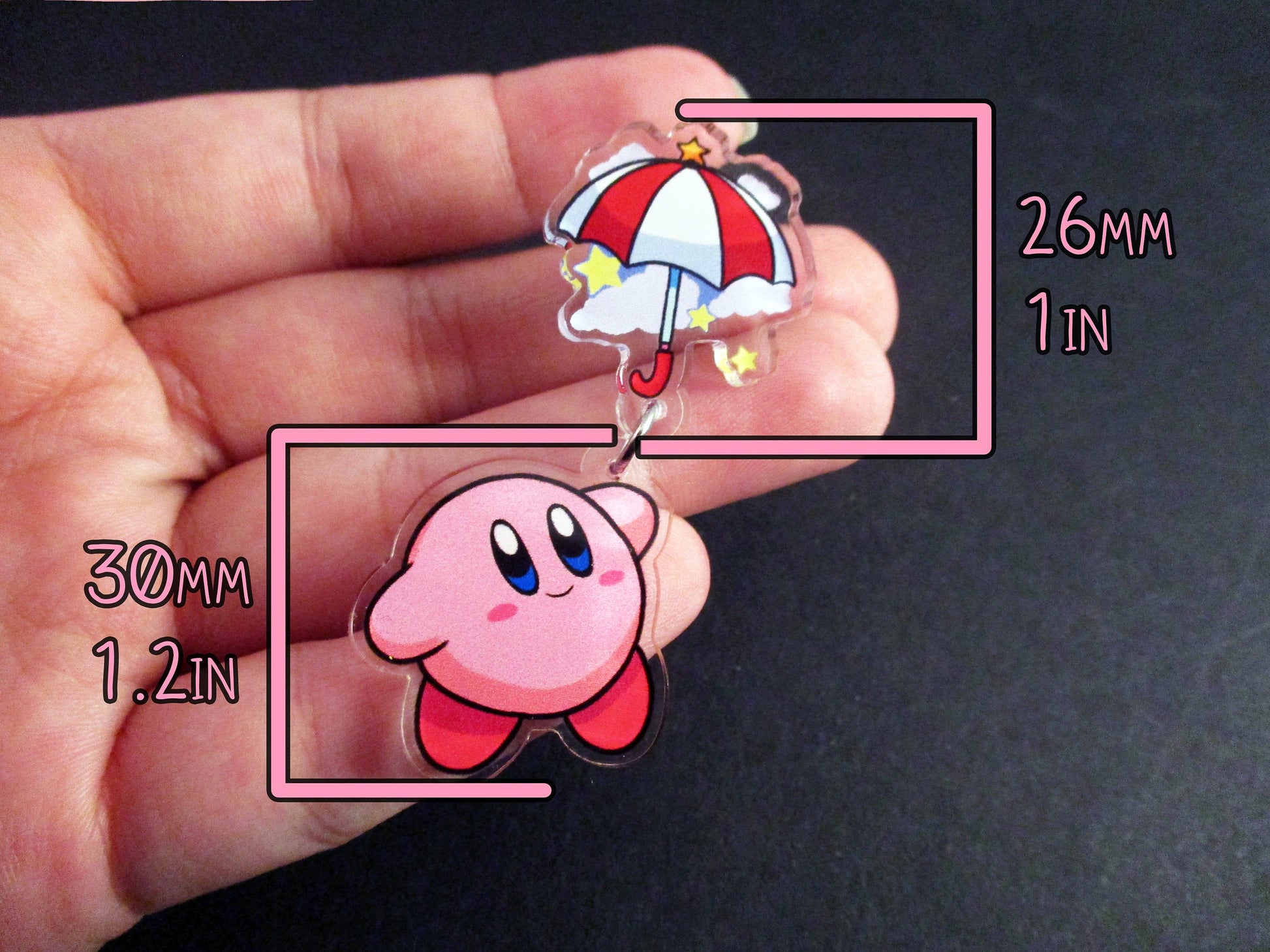Acrylic Dangle Charm Pin - Kirby Umbrella Parasol - JennGuine