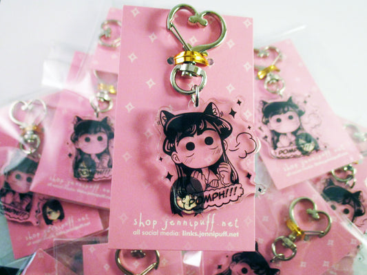 RESTOCKED Kawaii Manga Kom!-san Shouko Acrylic Keychain POMPH! (black ink is transparent)