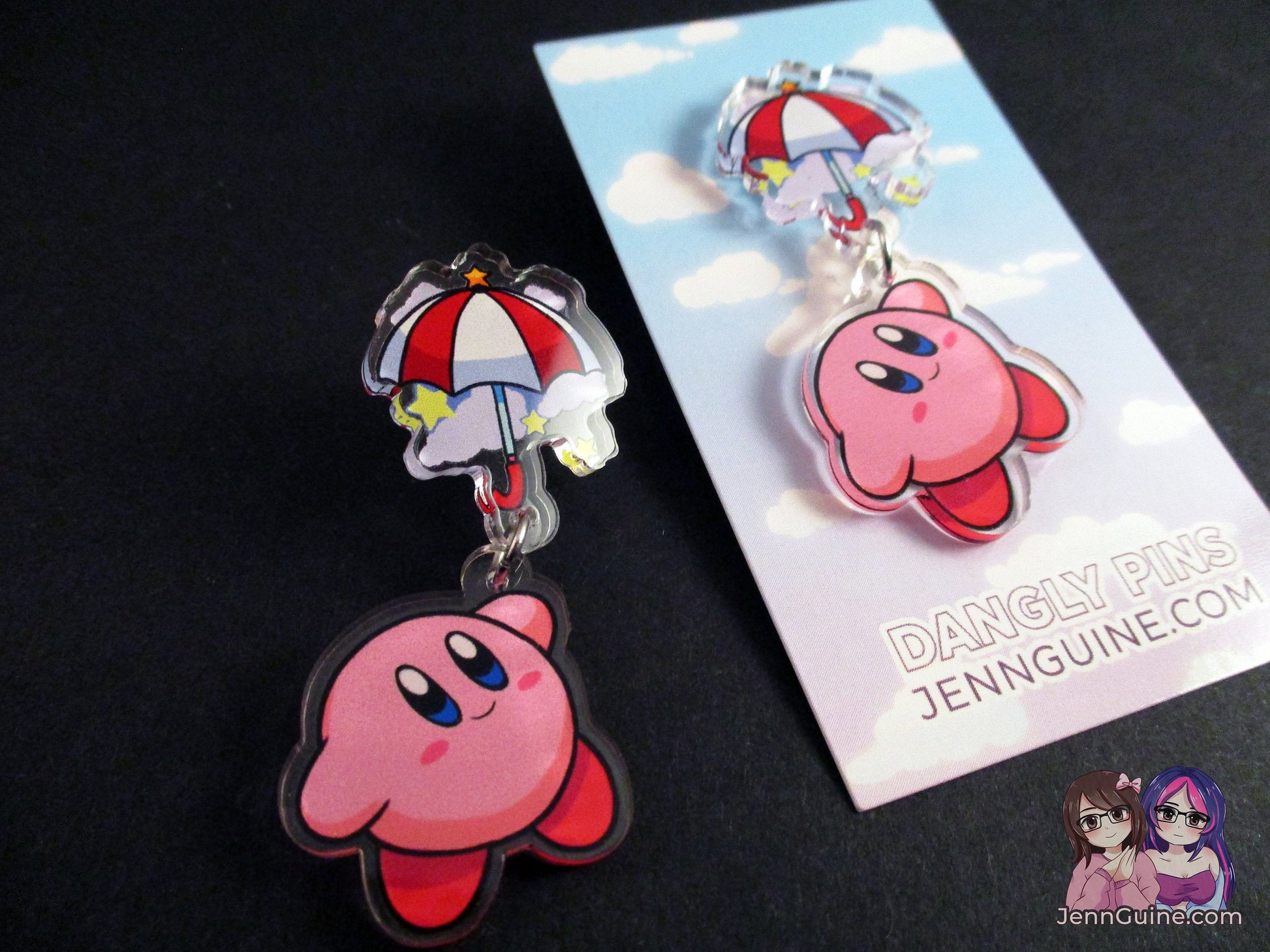 Acrylic Dangle Charm Pin - Kirby Umbrella Parasol - JennGuine
