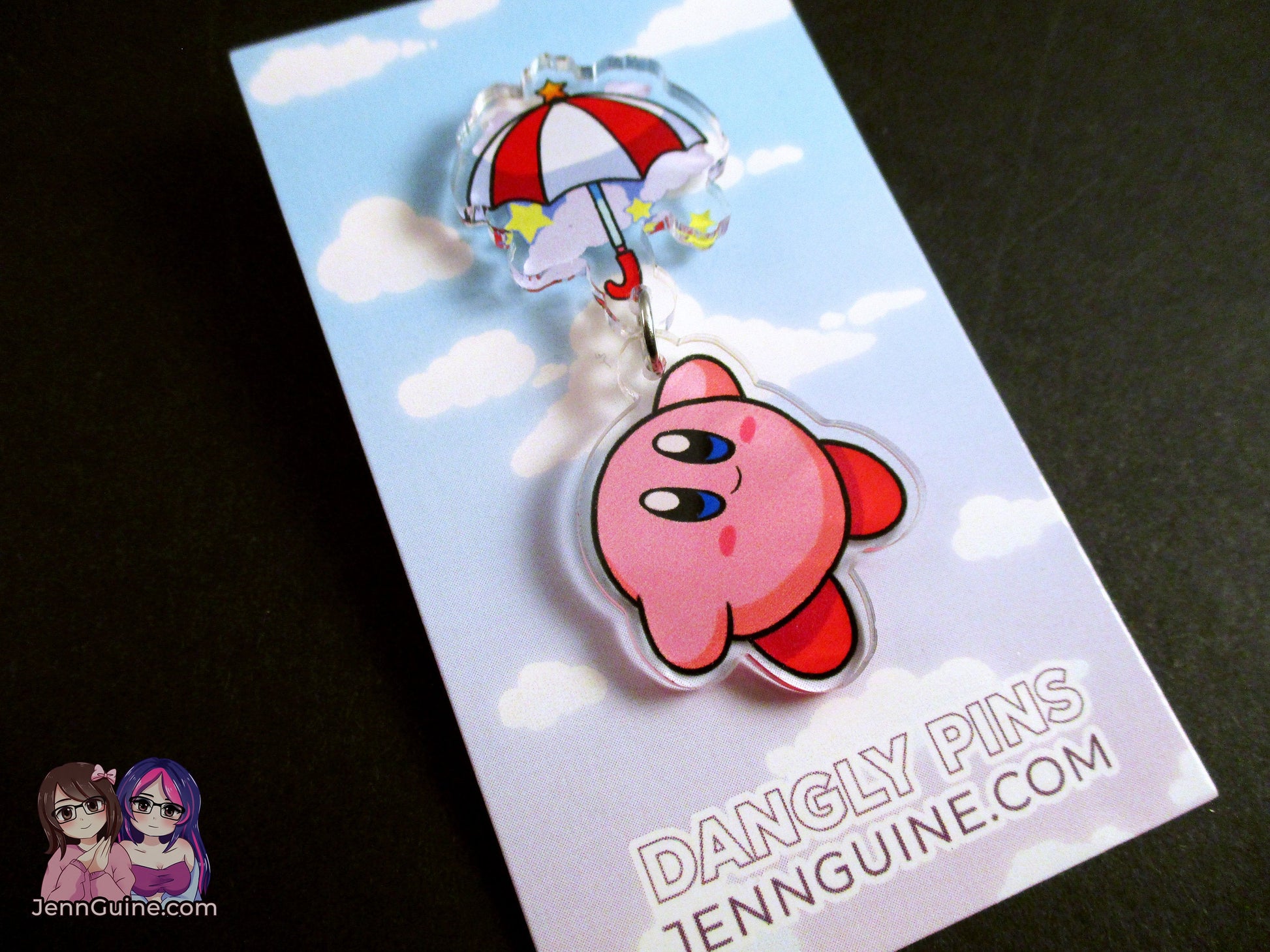 Acrylic Dangle Charm Pin - Kirby Umbrella Parasol - JennGuine