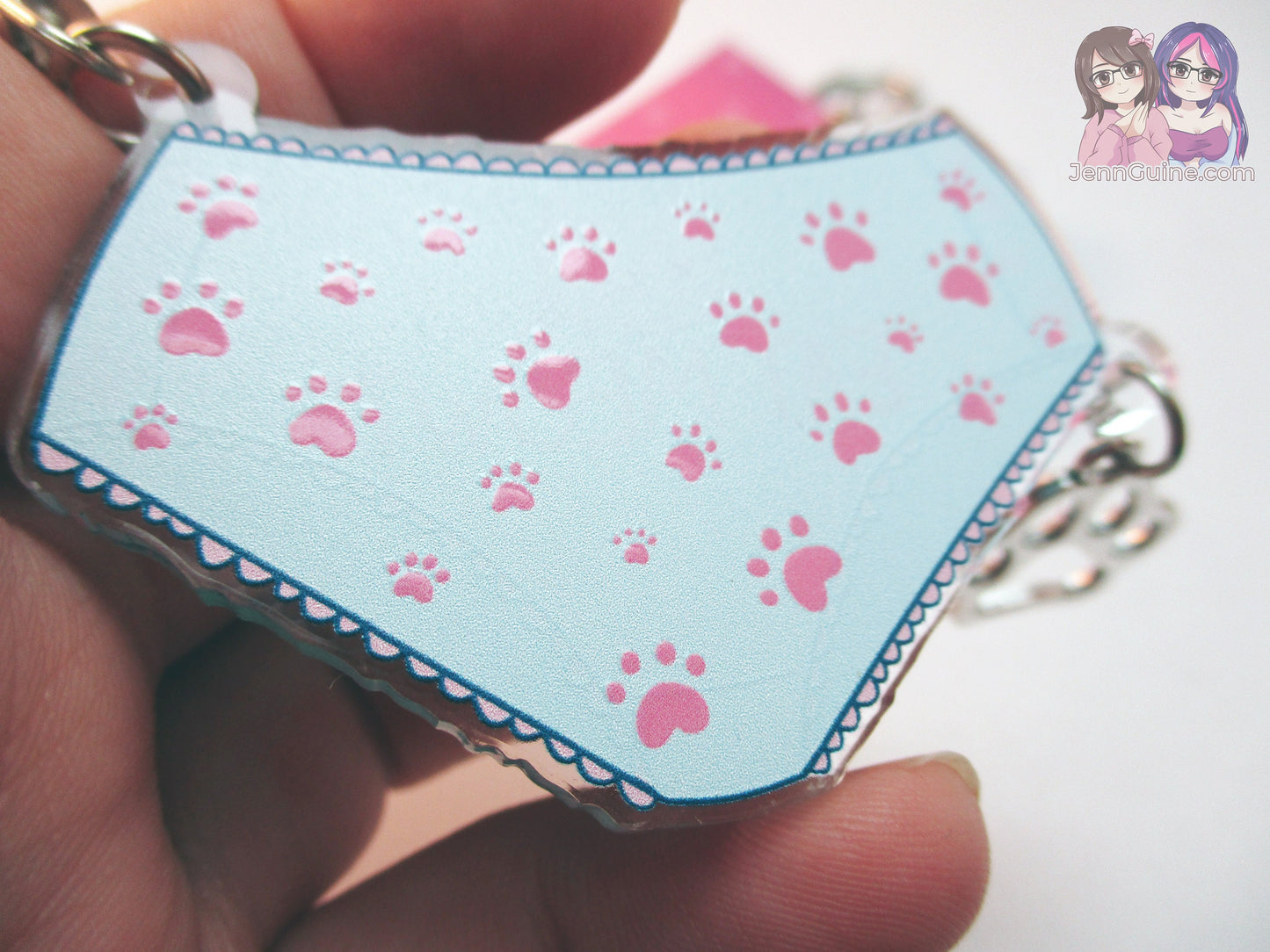 Cute Kawaii Lewd Panties "Eat Meowt" Double Sided 2.5in Acrylic Panty Keychain with Metal Pawprint Charm