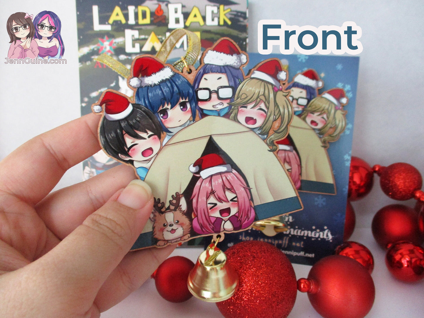 Yuru Camp Laid Back Camp Tent Wooden Christmas Ornament - Nadeshiko Rin Aoi Ena Chiaki (read description)