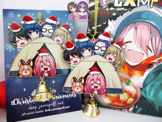 Yuru Camp Laid Back Camp Tent Wooden Christmas Ornament - Nadeshiko Rin Aoi Ena Chiaki (read description)