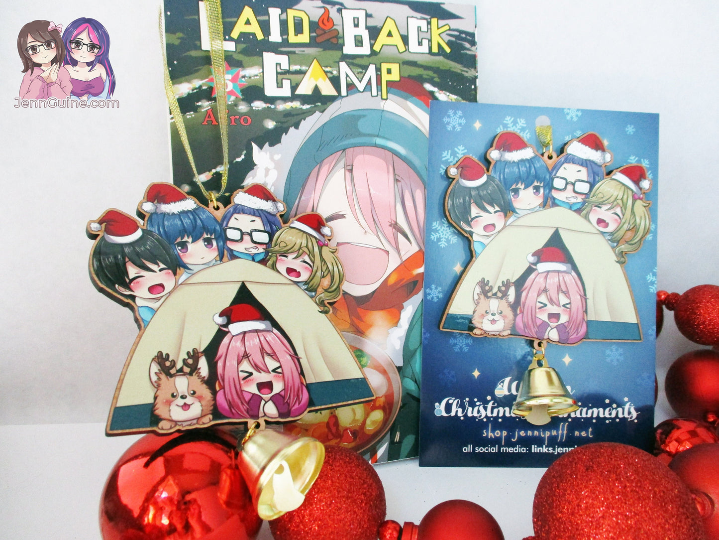 Yuru Camp Laid Back Camp Tent Wooden Christmas Ornament - Nadeshiko Rin Aoi Ena Chiaki (read description)