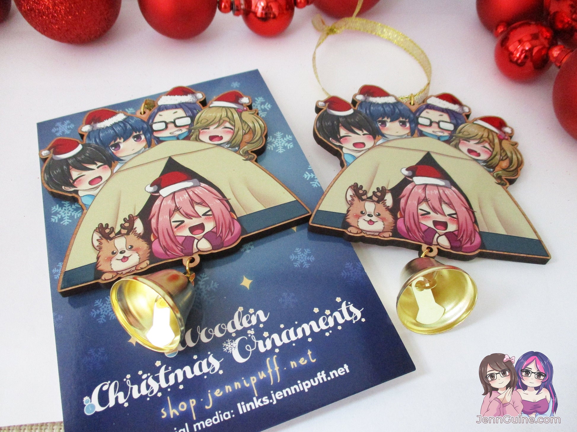 Yuru Camp Laid Back Camp Tent Wooden Christmas Ornament - Nadeshiko Rin Aoi Ena Chiaki (read description)