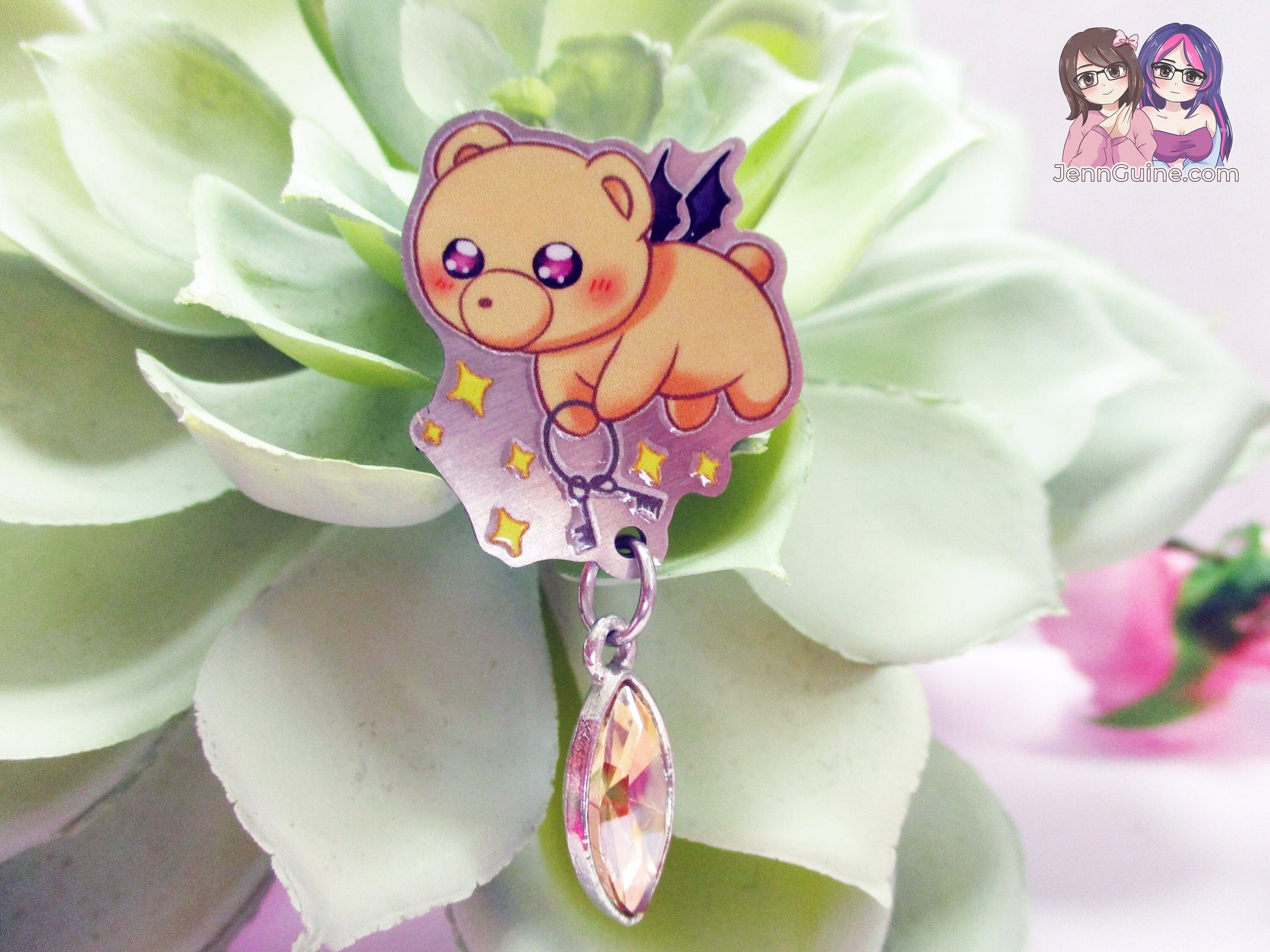 Teddy Demon Sleepy Princess Eco Stainless Steel Metal Pin with Off White Crystal - Not Enamel Pin - Limited Qty - Please read description