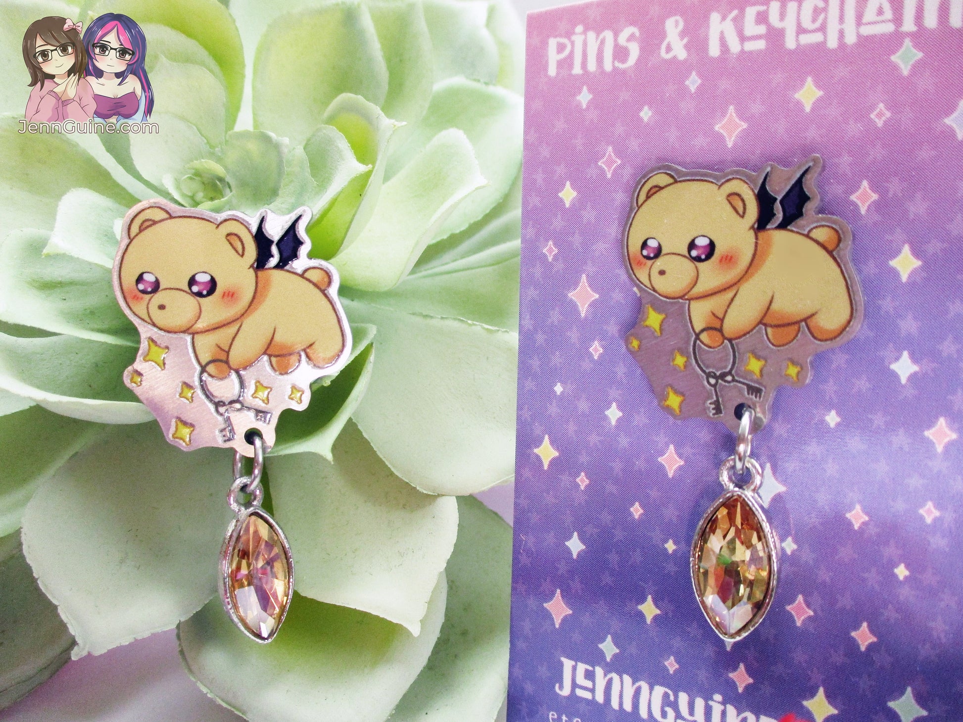 Teddy Demon Sleepy Princess Eco Stainless Steel Metal Pin with Off White Crystal - Not Enamel Pin - Limited Qty - Please read description