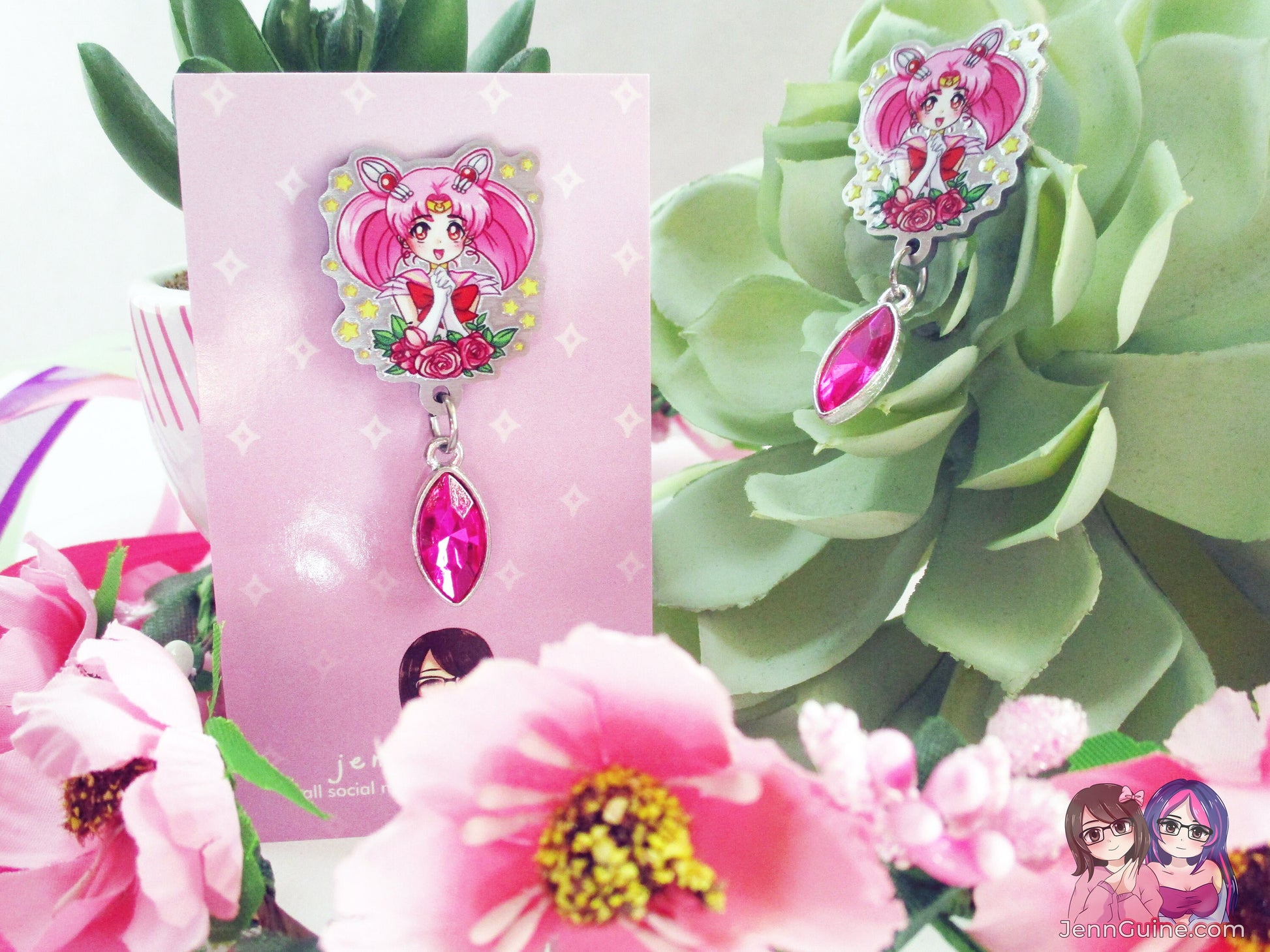 Mini M00n Ch!biusa Eco Stainless Steel Metal Pin with Pink Crystal - Not Enamel Pin - Limited Qty - Please read description