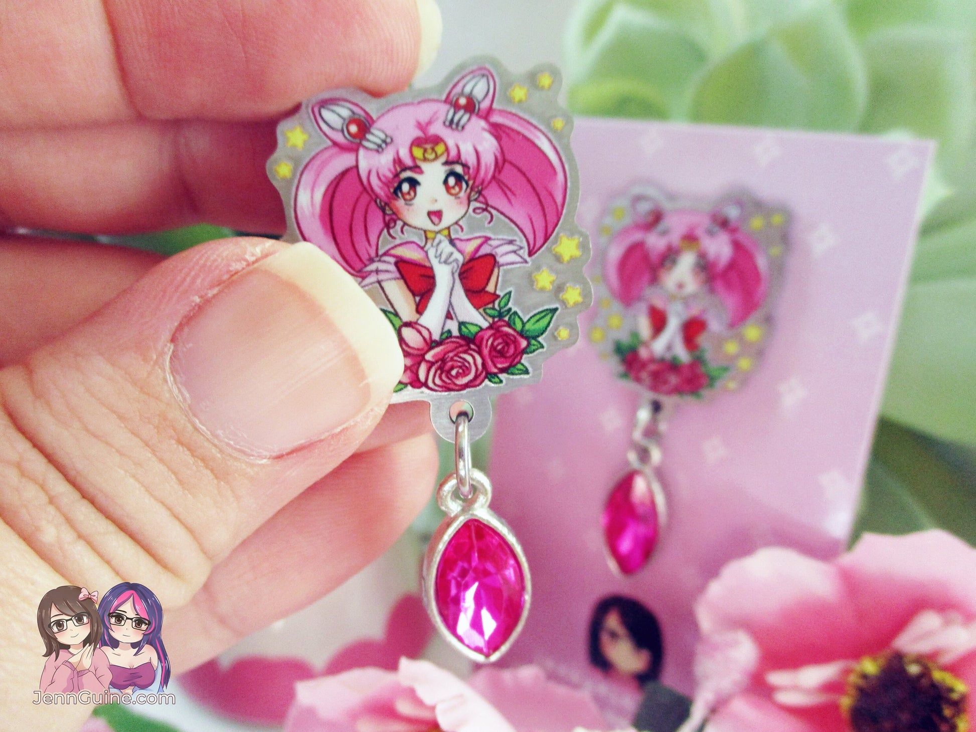 Mini M00n Ch!biusa Eco Stainless Steel Metal Pin with Pink Crystal - Not Enamel Pin - Limited Qty - Please read description