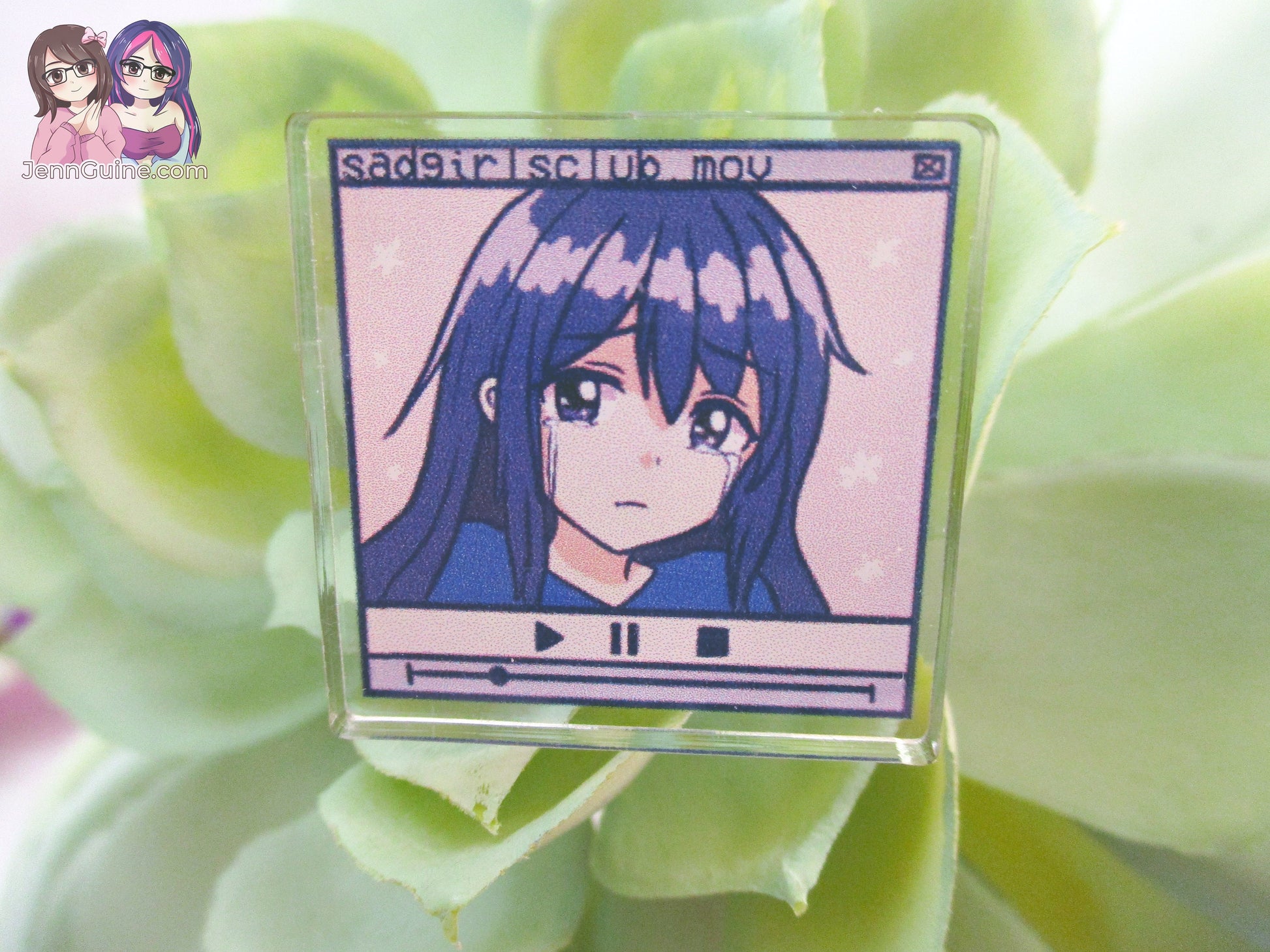 Acrylic Kawaii Vaporwave Pin, SadGirlsClub.mov Sad Girls Club VHS font Glitch Retrowave Cyberpunk Future Funk