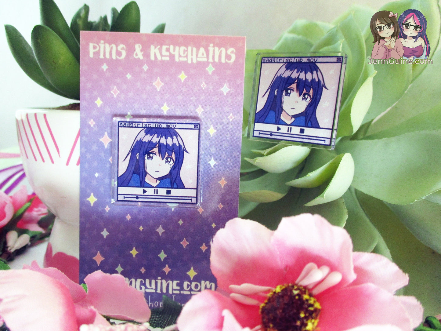 Acrylic Kawaii Vaporwave Pin, SadGirlsClub.mov Sad Girls Club VHS font Glitch Retrowave Cyberpunk Future Funk