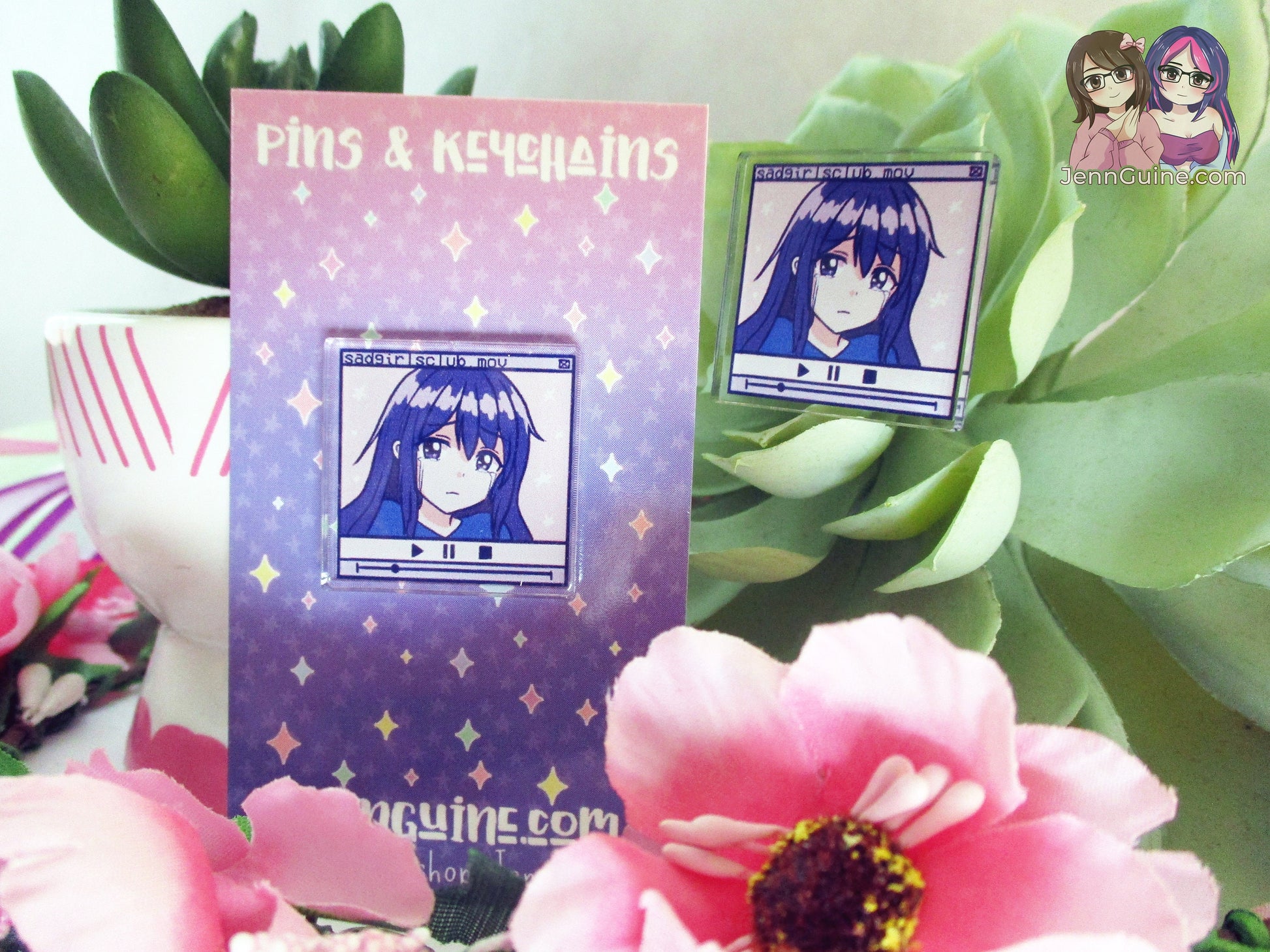 Acrylic Kawaii Vaporwave Pin, SadGirlsClub.mov Sad Girls Club VHS font Glitch Retrowave Cyberpunk Future Funk