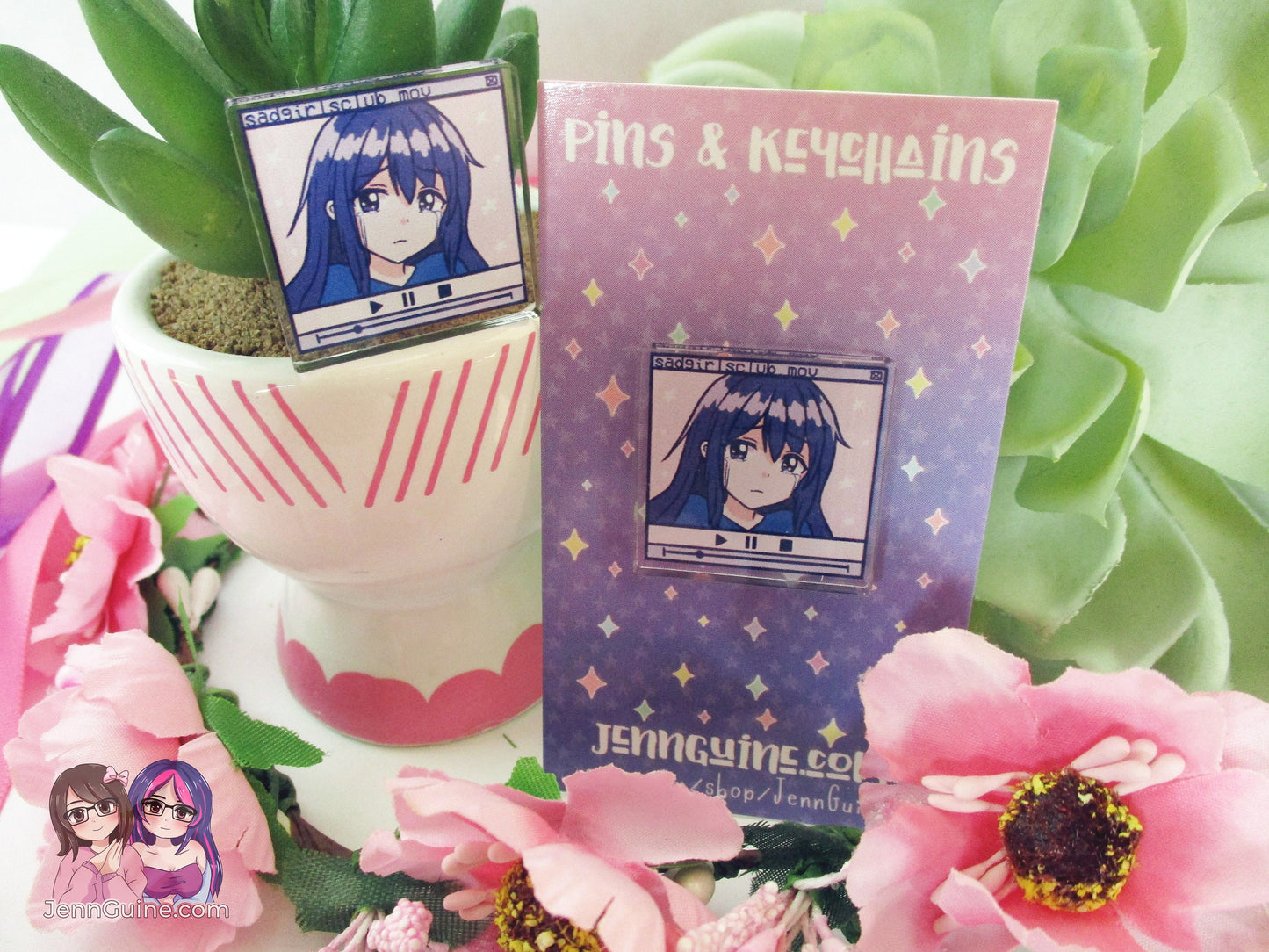 Acrylic Kawaii Vaporwave Pin, SadGirlsClub.mov Sad Girls Club VHS font Glitch Retrowave Cyberpunk Future Funk