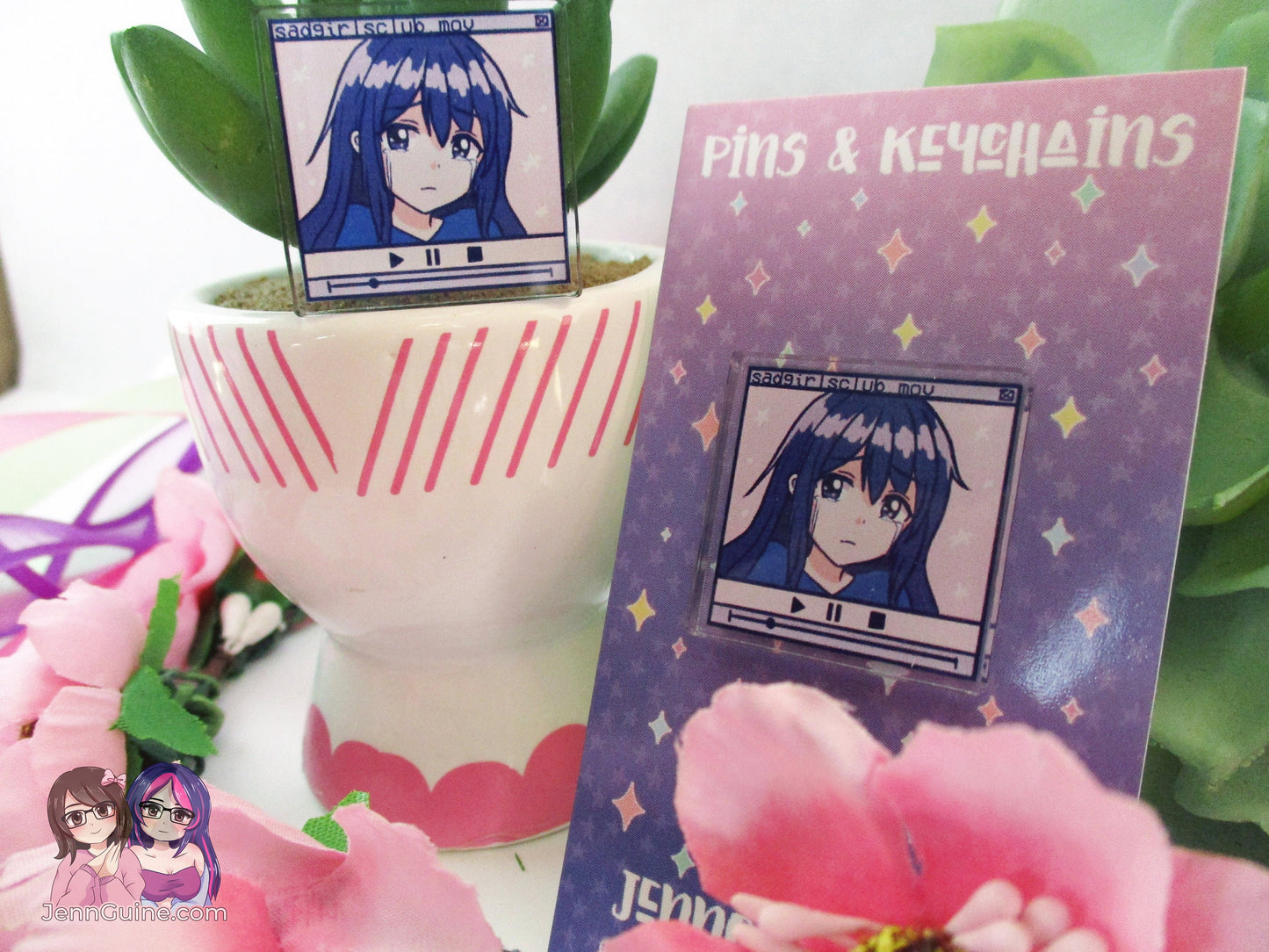 Acrylic Kawaii Vaporwave Pin, SadGirlsClub.mov Sad Girls Club VHS font Glitch Retrowave Cyberpunk Future Funk