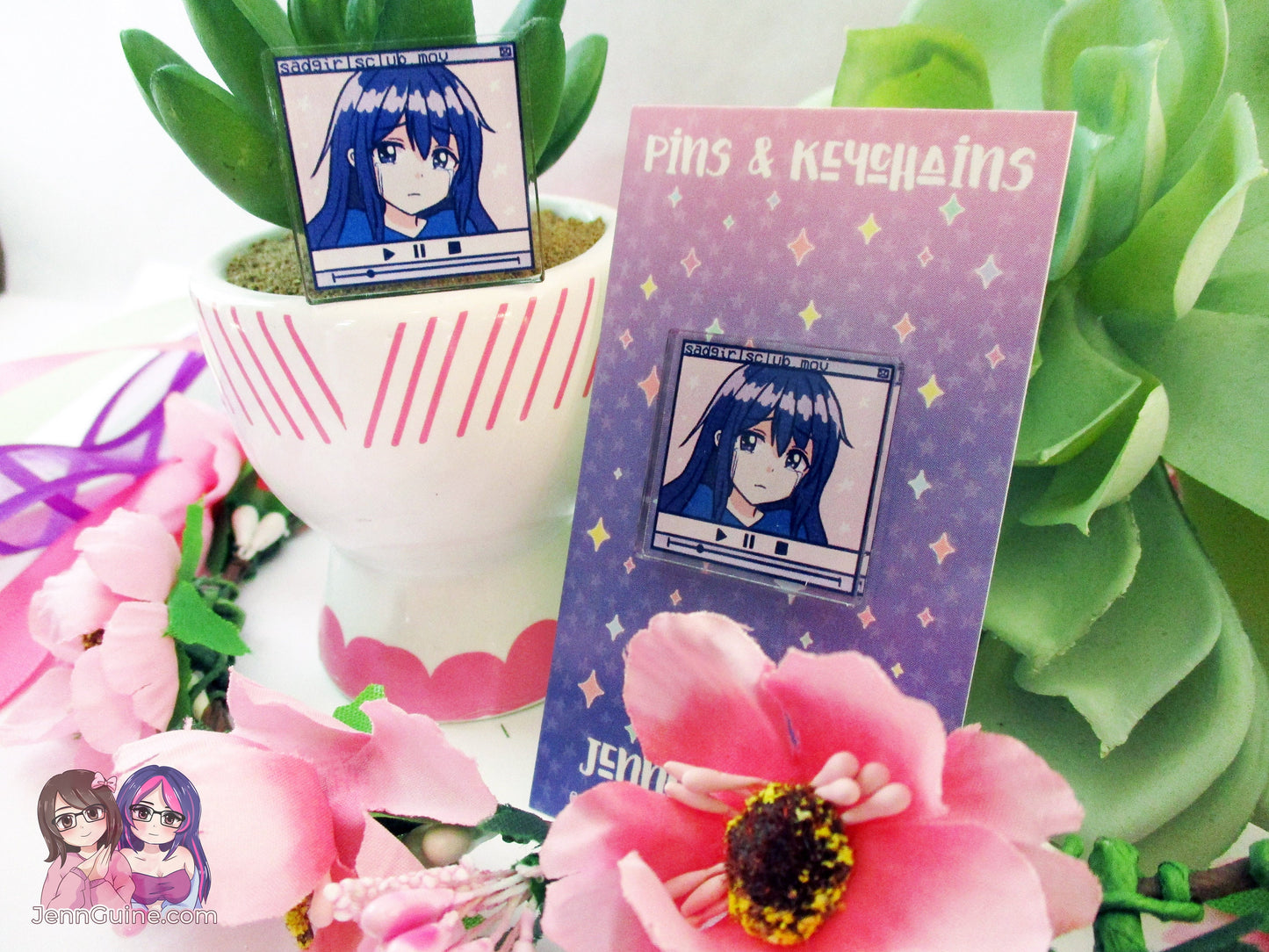 Acrylic Kawaii Vaporwave Pin, SadGirlsClub.mov Sad Girls Club VHS font Glitch Retrowave Cyberpunk Future Funk