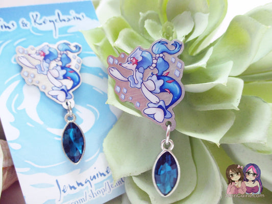 Primarina Water PKMN Eco Stainless Steel Metal Pin with Blue Crystal - Not Enamel Pin - Limited Qty - Please read description