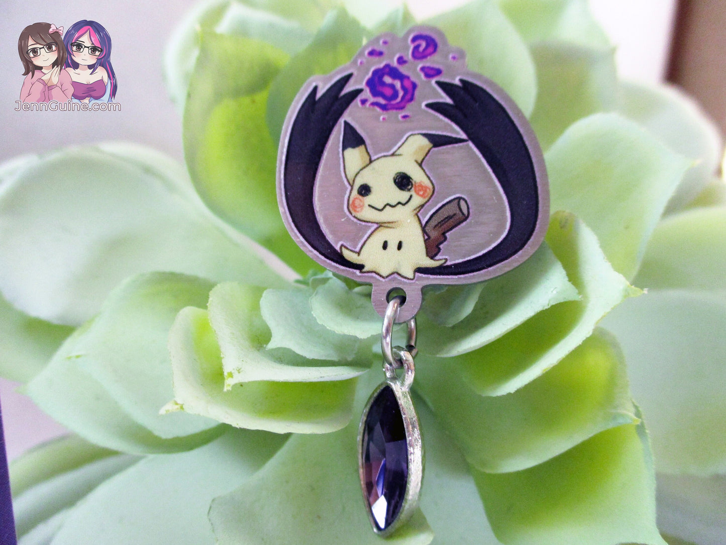 Mimikyu Ghost PKMN Spooky Halloween Eco Stainless Steel Metal Pin with Blue Crystal - Not Enamel Pin - Limited Qty - Please read description