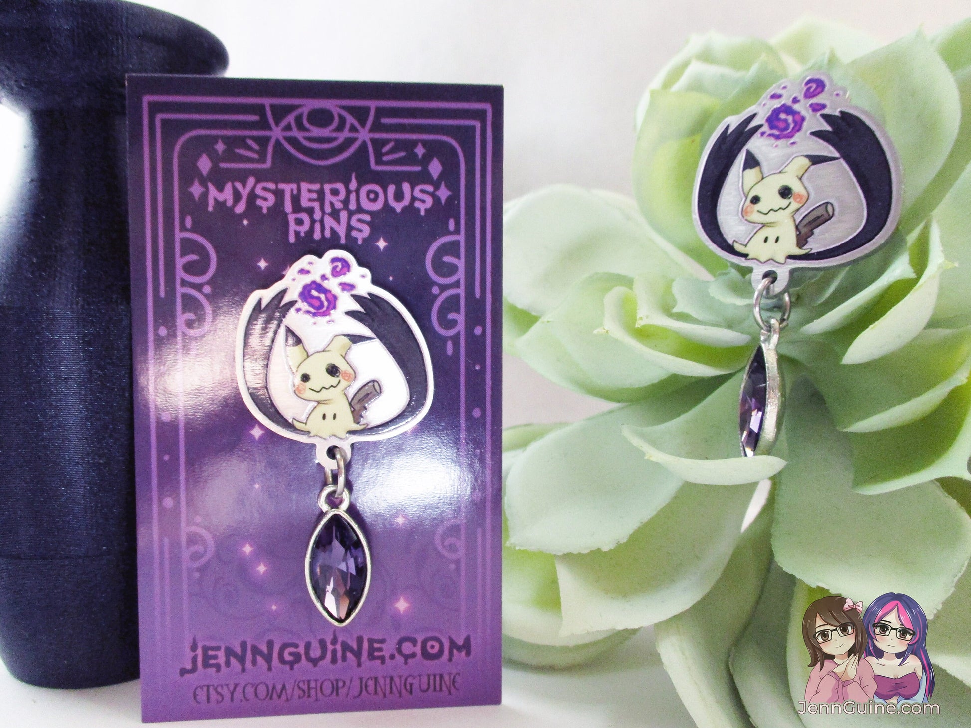 Mimikyu Ghost PKMN Spooky Halloween Eco Stainless Steel Metal Pin with Blue Crystal - Not Enamel Pin - Limited Qty - Please read description