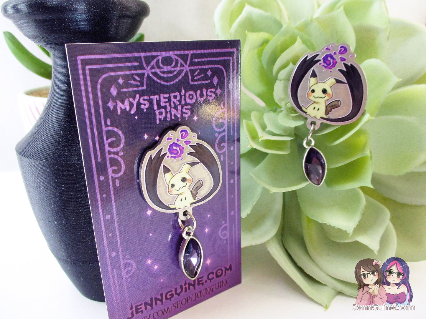 Mimikyu Ghost PKMN Spooky Halloween Eco Stainless Steel Metal Pin with Blue Crystal - Not Enamel Pin - Limited Qty - Please read description