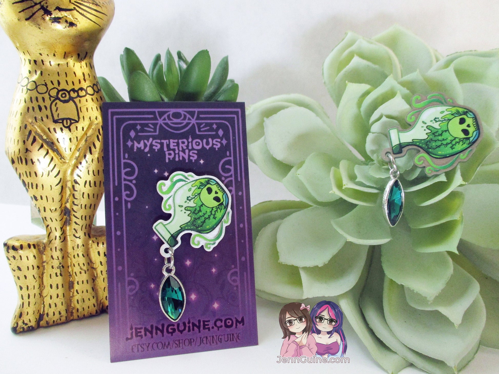 Poison Potion Eco Stainless Steel Metal Pin with Green Crystal Not Enamel Pin - Halloween Spooky Limited Quantity - Please read description
