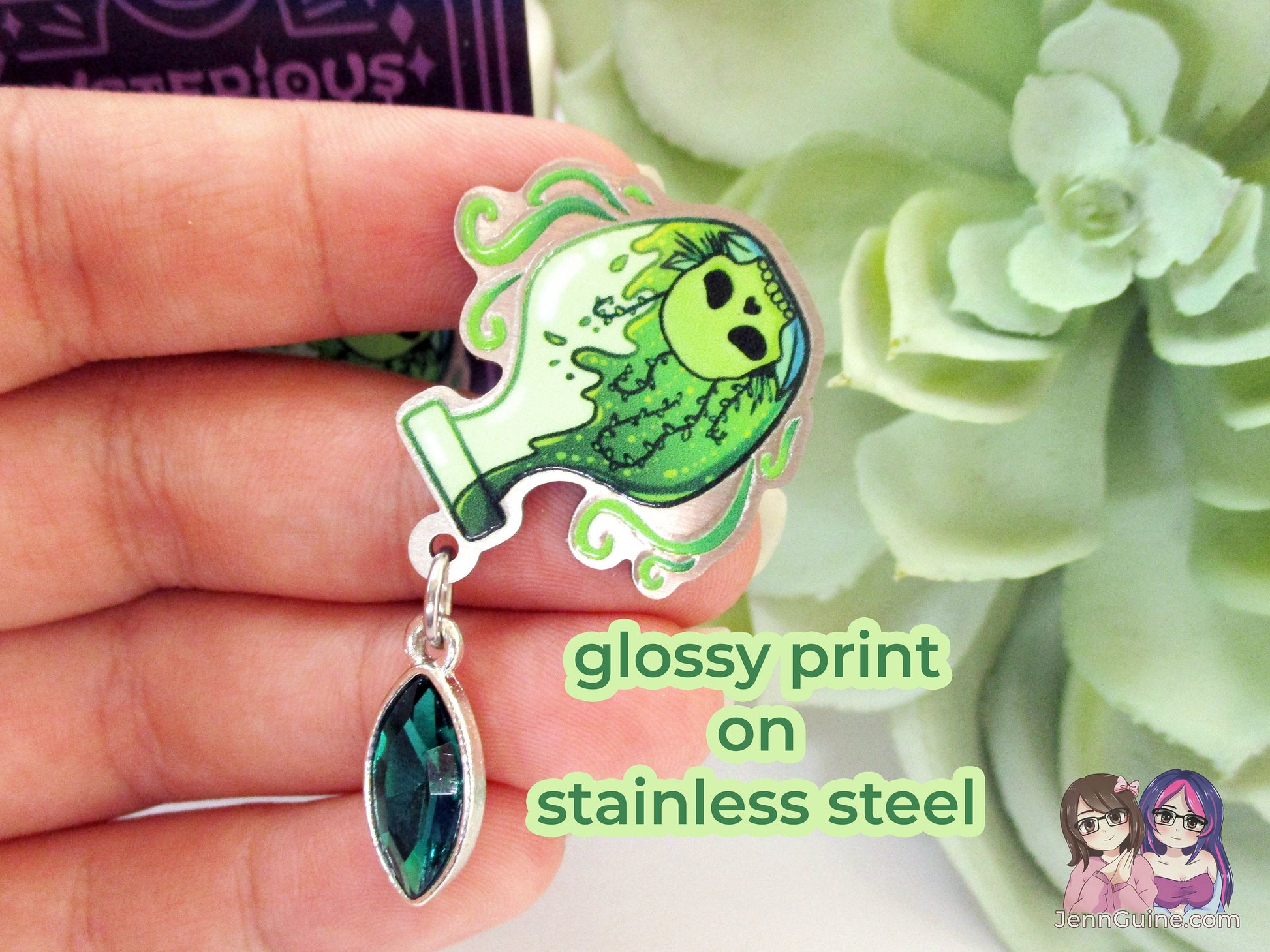 Poison Potion Eco Stainless Steel Metal Pin with Green Crystal Not Enamel Pin - Halloween Spooky Limited Quantity - Please read description