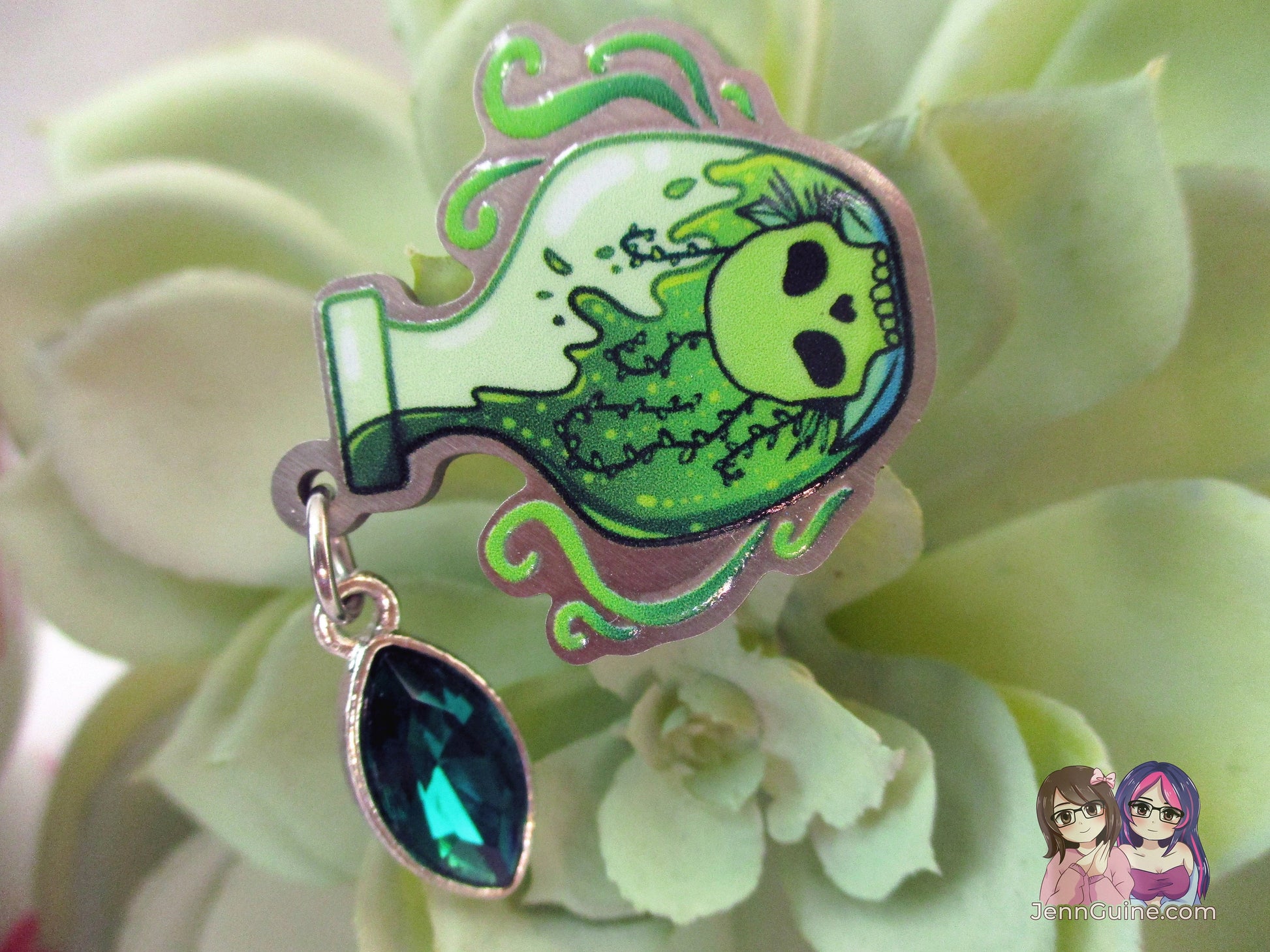 Poison Potion Eco Stainless Steel Metal Pin with Green Crystal Not Enamel Pin - Halloween Spooky Limited Quantity - Please read description