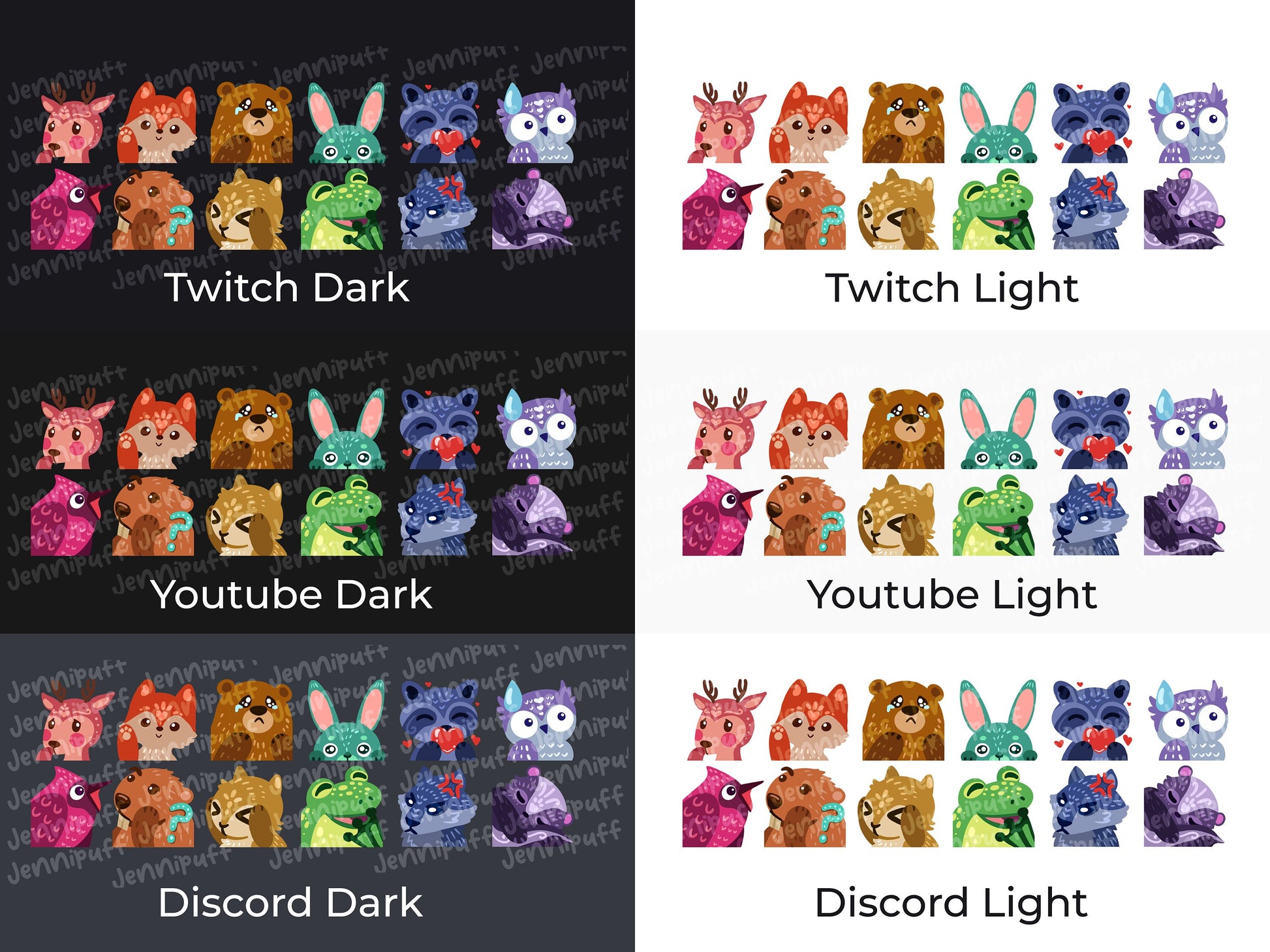 Unique Cool Art Style Emotes ~ Cute Kawaii Forest Animals, Pack of 12, Cottagecore Woodland Critters Emotes for Twitch, Discord, YouTube