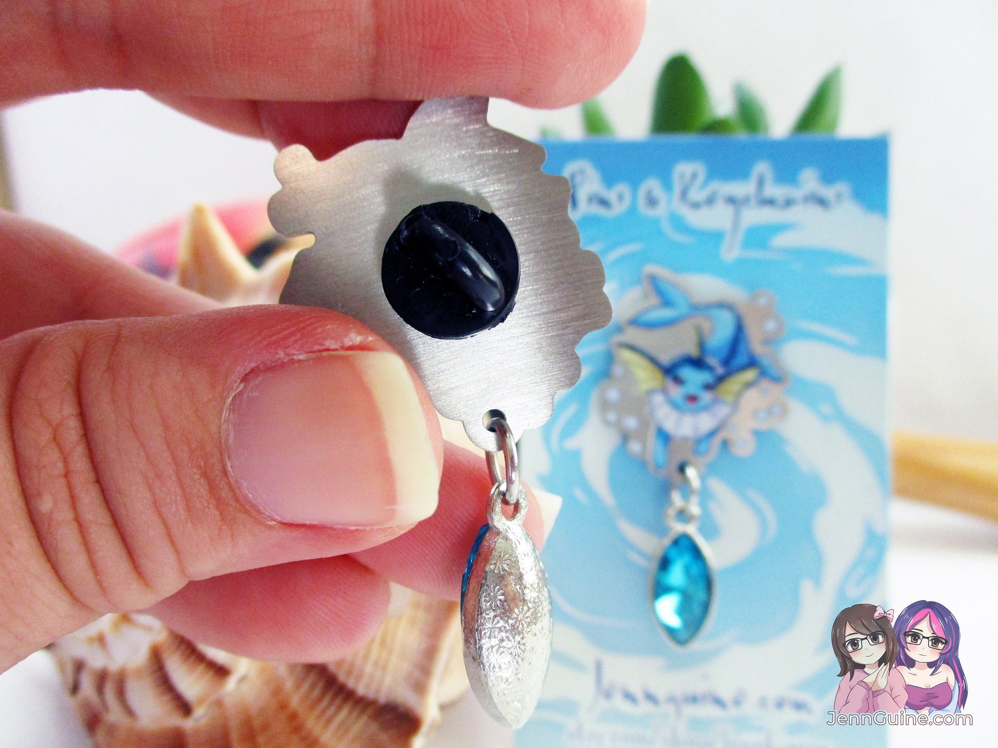 Vaporeon Eco Stainless Steel Metal Pin with Blue Crystal - Not Enamel Pin - Limited Quantity - Please read description